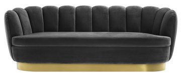 Casa Padrino Sofa Luxus Samt Sofa Dunkelgrau / Messingfarben 225 x 90 x H. 80 cm - Wohnzimmer Sofa - Luxus Qualität