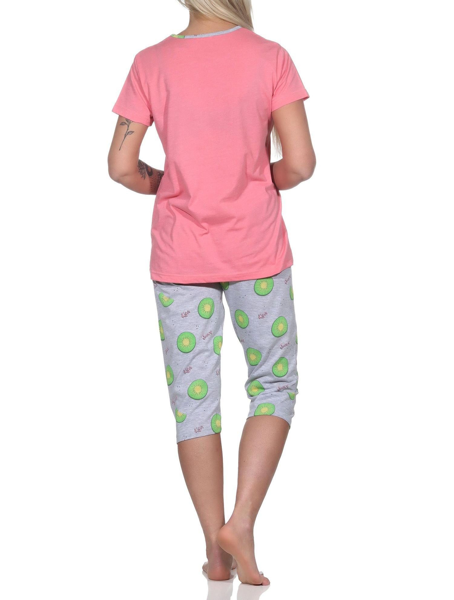 Normann Pyjama Normann Damen kurzarm Schlafanzug mit Capri Pyjamahose in Kiwi Motiv – Bild 3 von 4