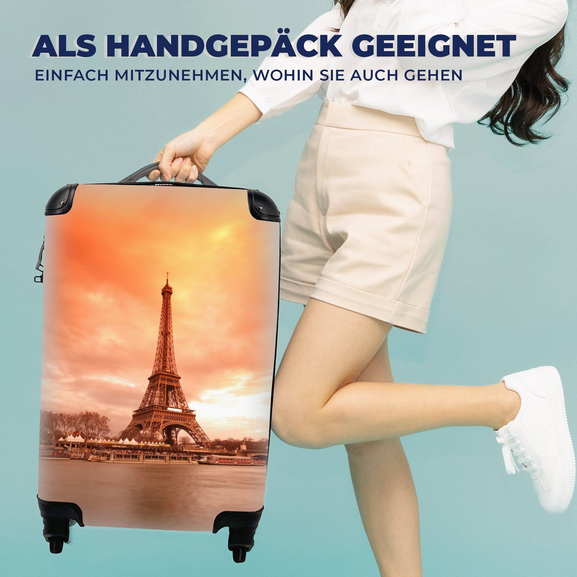 Reisetasche 4 Trolley, Himmel, rollen, Reisekoffer Handgepäckkoffer Eiffelturm für - Paris mit - Ferien, MuchoWow Rollen, Handgepäck