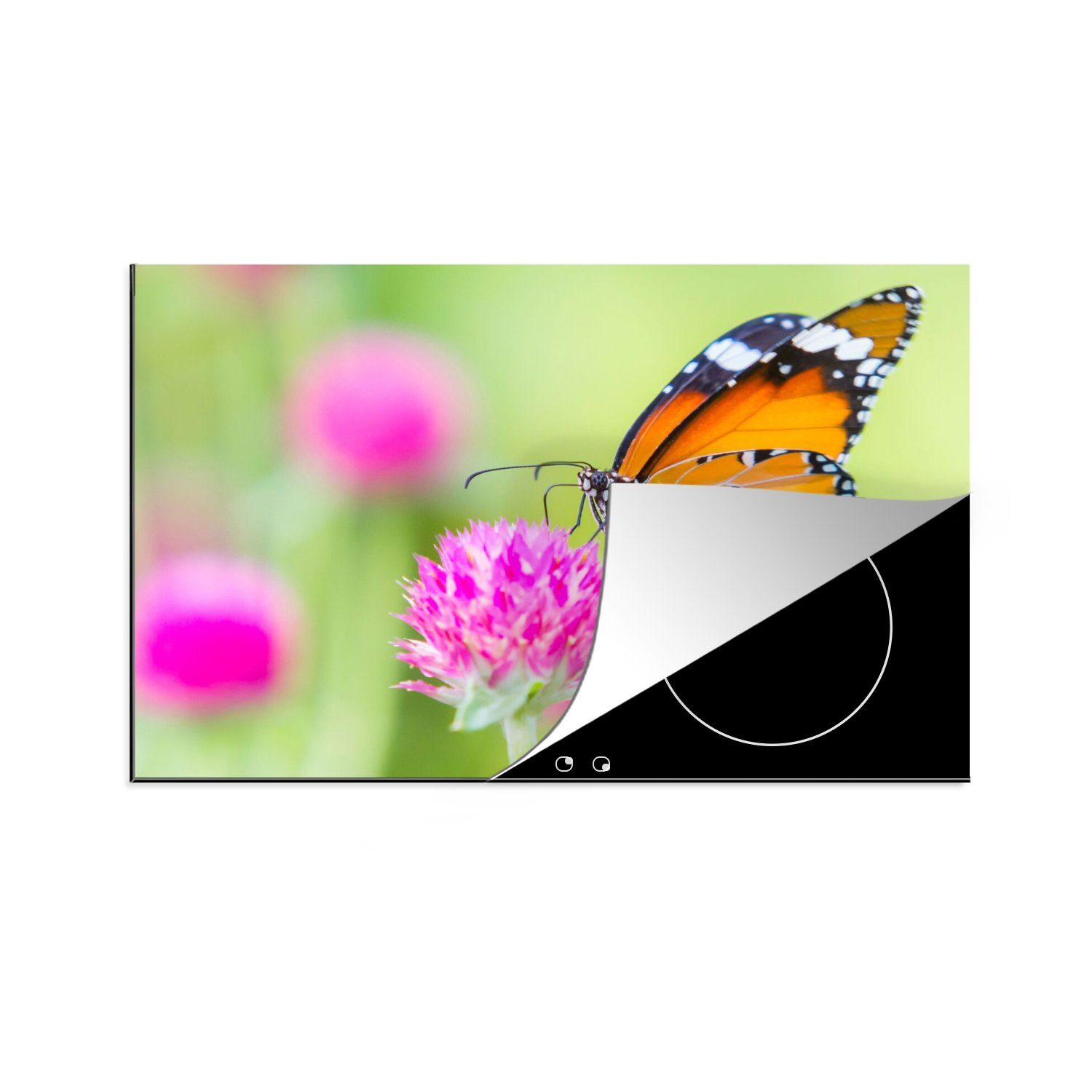 MuchoWow Herdblende-/Abdeckplatte Insekten - Schmetterlinge - Blumen, Vinyl, (1 tlg), 80x52 cm, Induktionskochfeld Schutz für die küche, Ceranfeldabdeckung