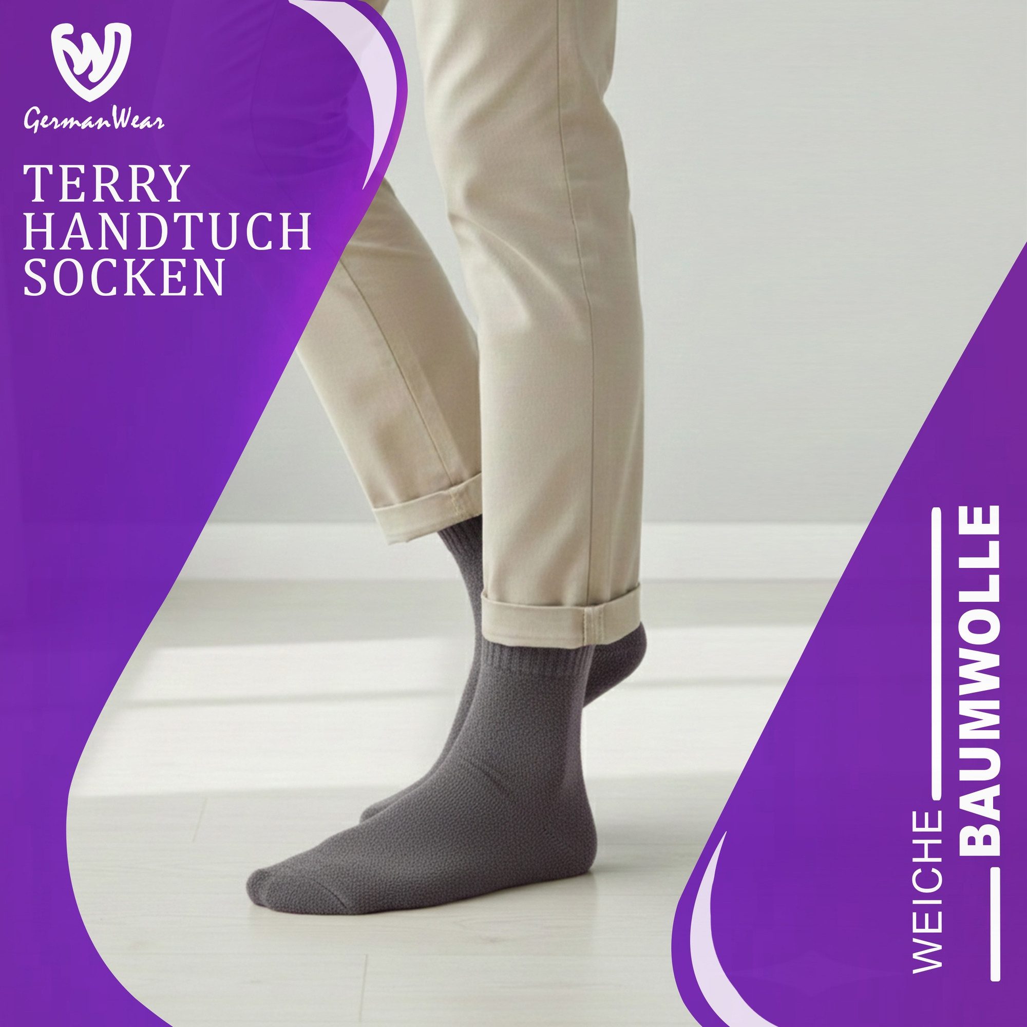 German Wear Kuschelsocken GW272 3er Pack Terrysocken (3er-Pack) Frottee-Baumwollsocken – für das ganze Jahr geeignet