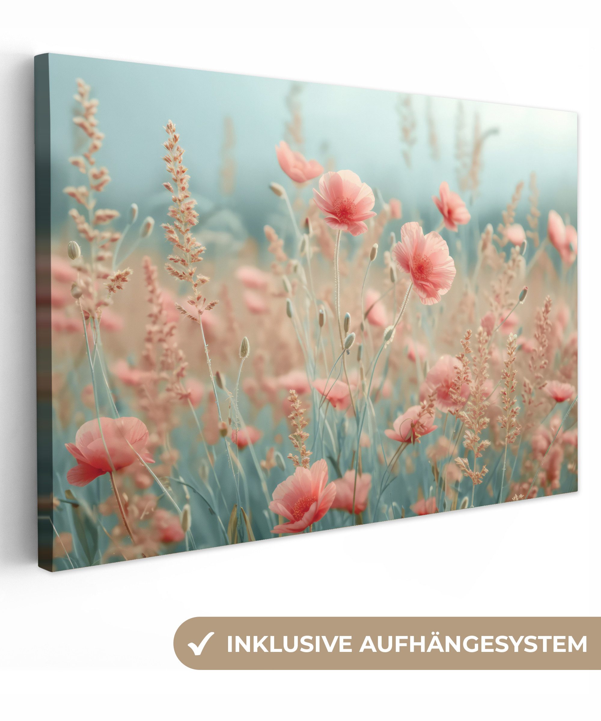 OneMillionCanvasses® Leinwandbild Blumen - Natur - Mohnblumen - Blumenfeld, Fotodruck (1 St), Leinwand Bilder Klein, Wand Dekoration Aesthetic 30x20 cm