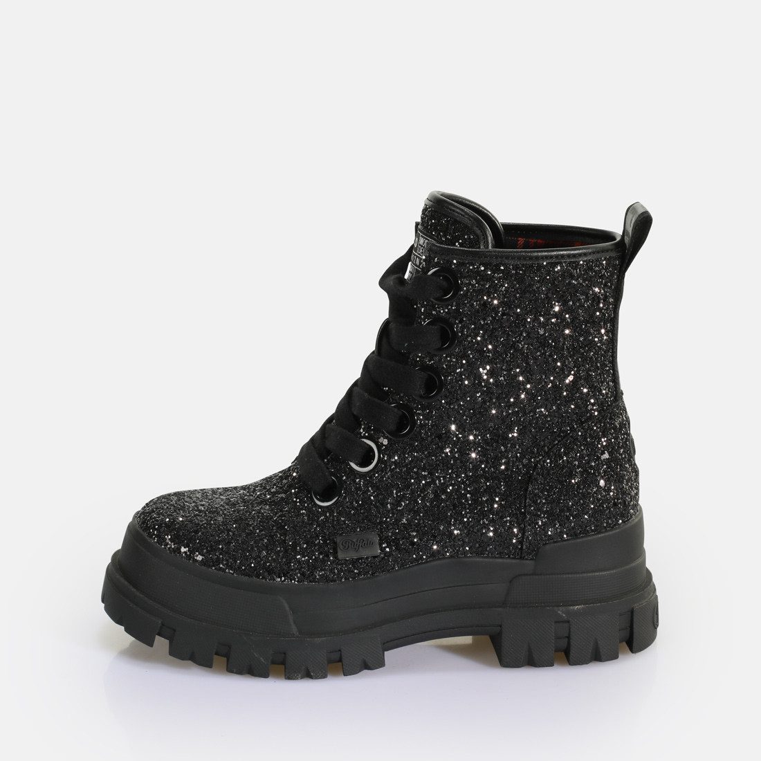 Buffalo ASPHA LACEUP HI Schnürboots Plateauboots, Schnürstiefelette mit stylischem Glitterbesatz