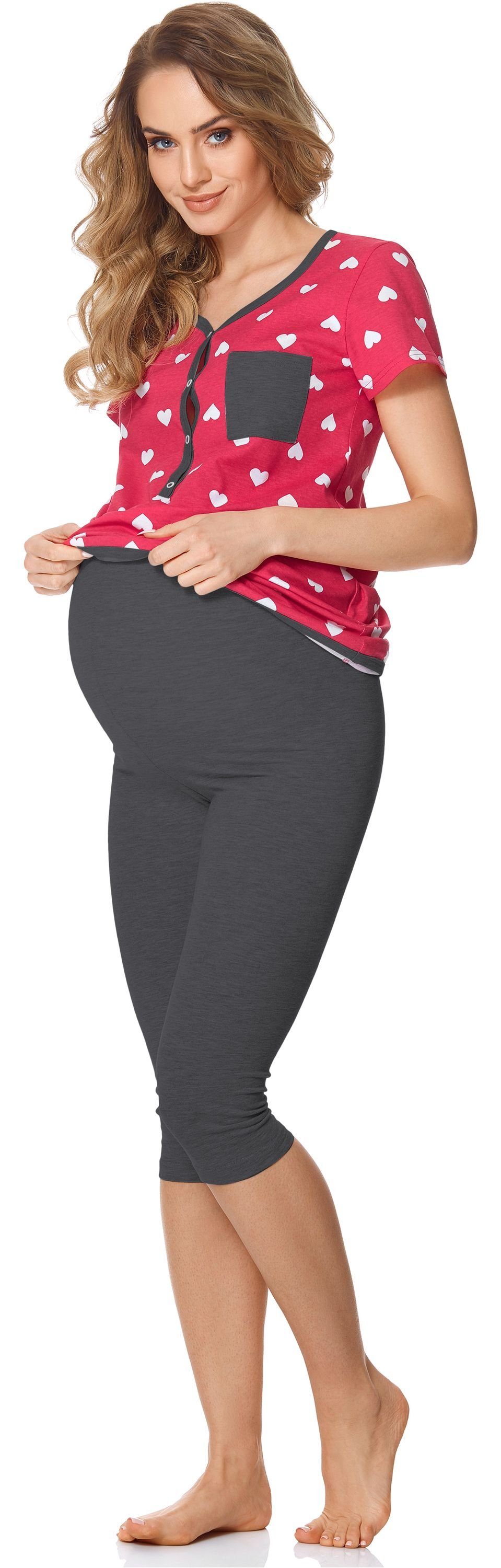 Bellivalini Umstandspyjama Brusttasche Damen mit Umstands mit Herzen/Graphite Rosa Stillfunktion BLV50-126 Pyjama