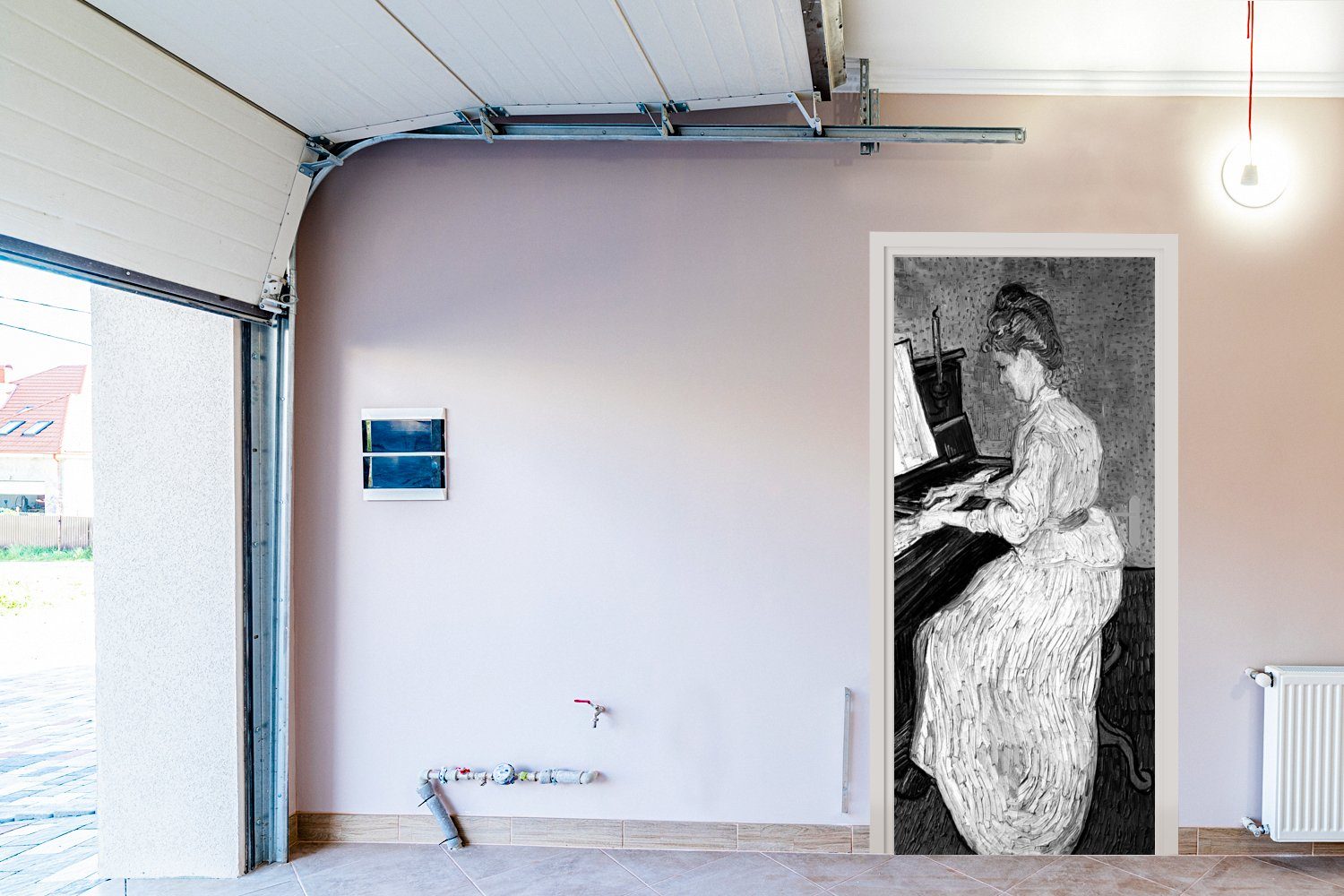 MuchoWow Türtapete Marguerite (1 am Fototapete weiß, 75x205 Gachet cm Gogh Tür, van St), - Klavier und - bedruckt, Vincent Türaufkleber, Schwarz für Matt