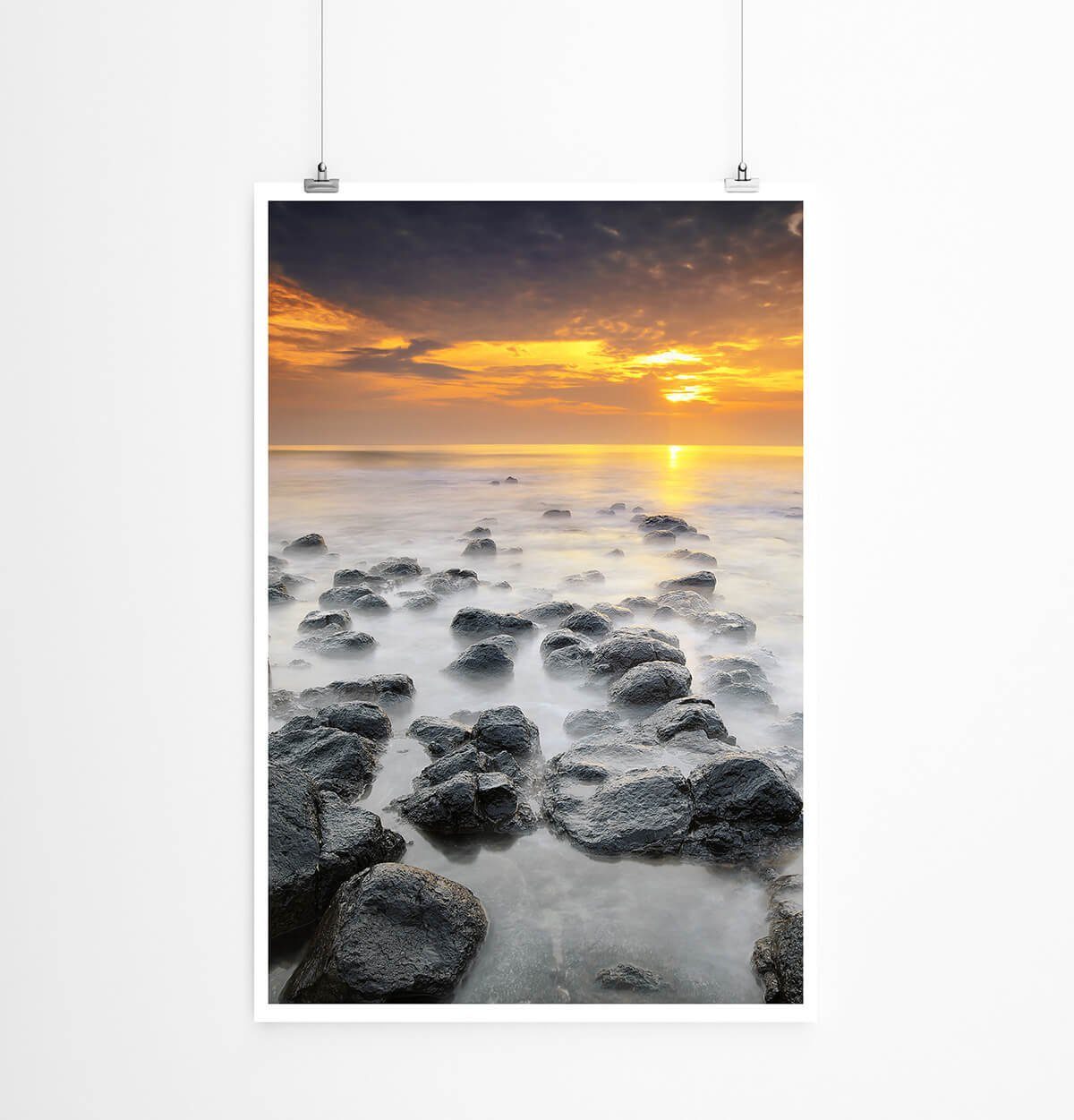 Sinus Art Poster Naturfotografie 60x90cm Poster Gelber Sonnenaufgang über Felsküste