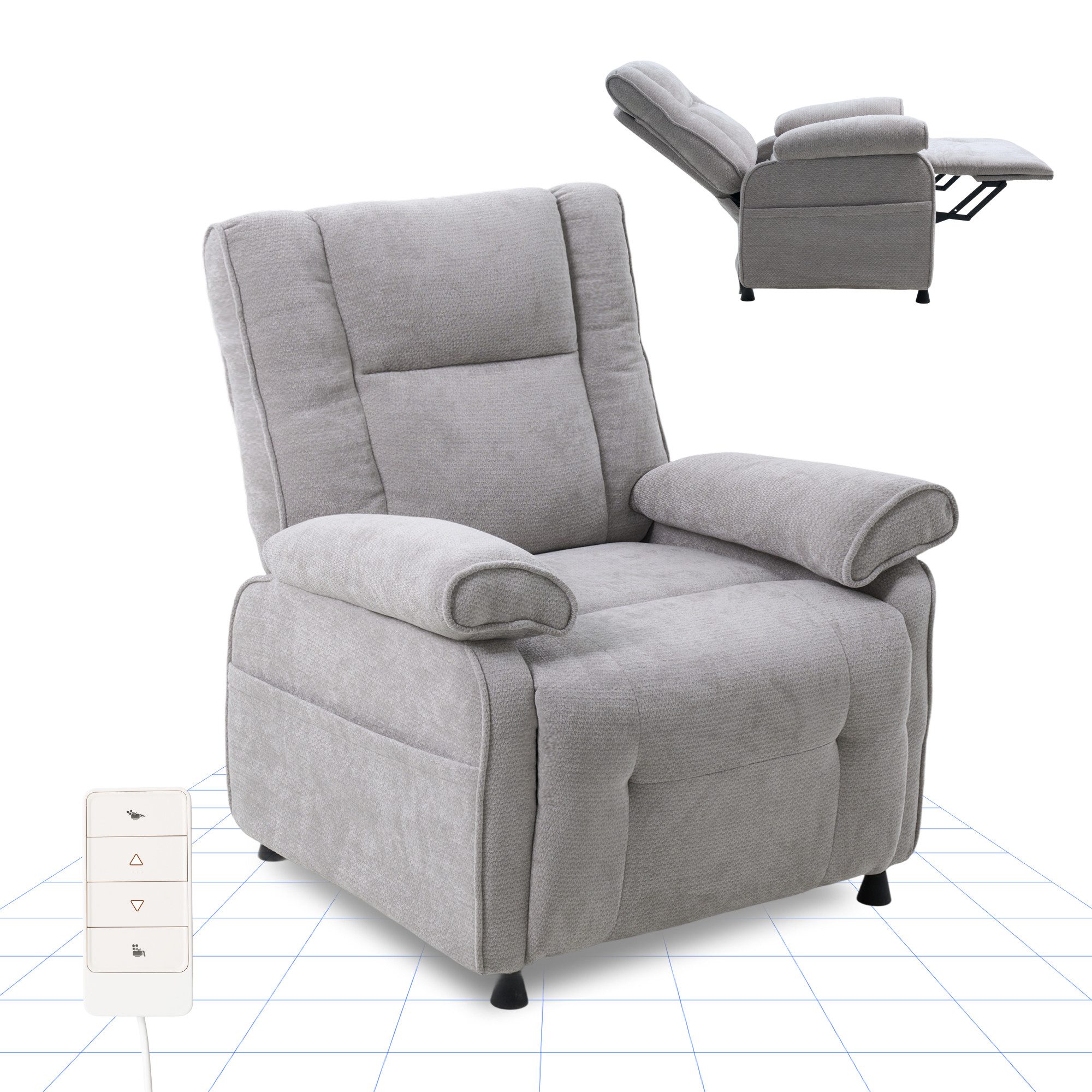 FLEXISPOT Relaxsessel Elektrischer Ergonomischer Fernsehsessel mit stufenloser Liegefunktion (mit stufenloser Liegefunktion 105°–155°, zusätzliche Schnellbedienung für Aufrichten & Zurückstellen), extra dicke Polsterung, große Seitentasche, belastbar bis