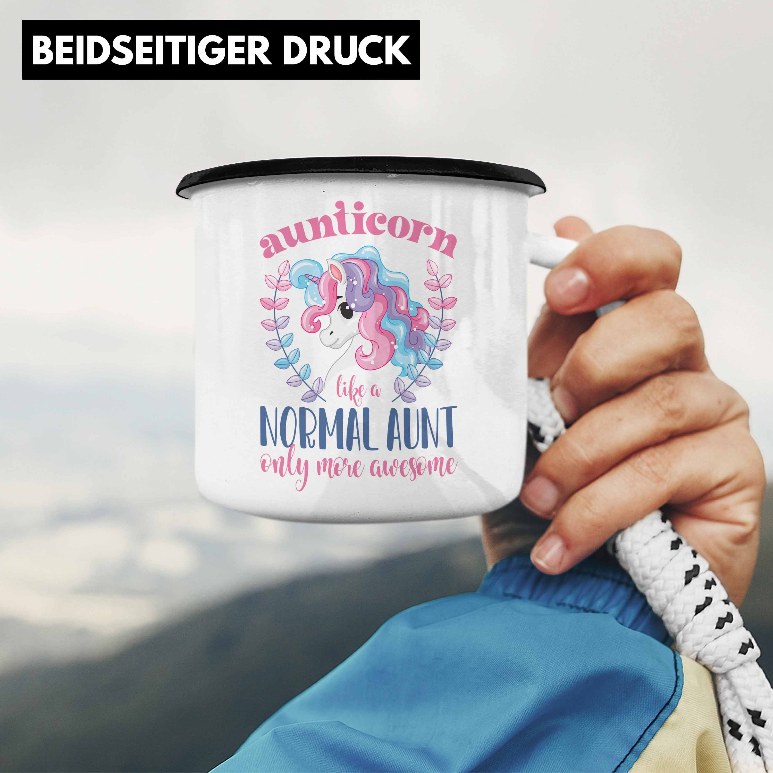 Trendation Geschenk Beste Tante Tasse Emaille Schwarz Kaffeetasse Geschenkidee Geburtstag Lustig für Tante - Aunitcorn Thermotasse Trendation