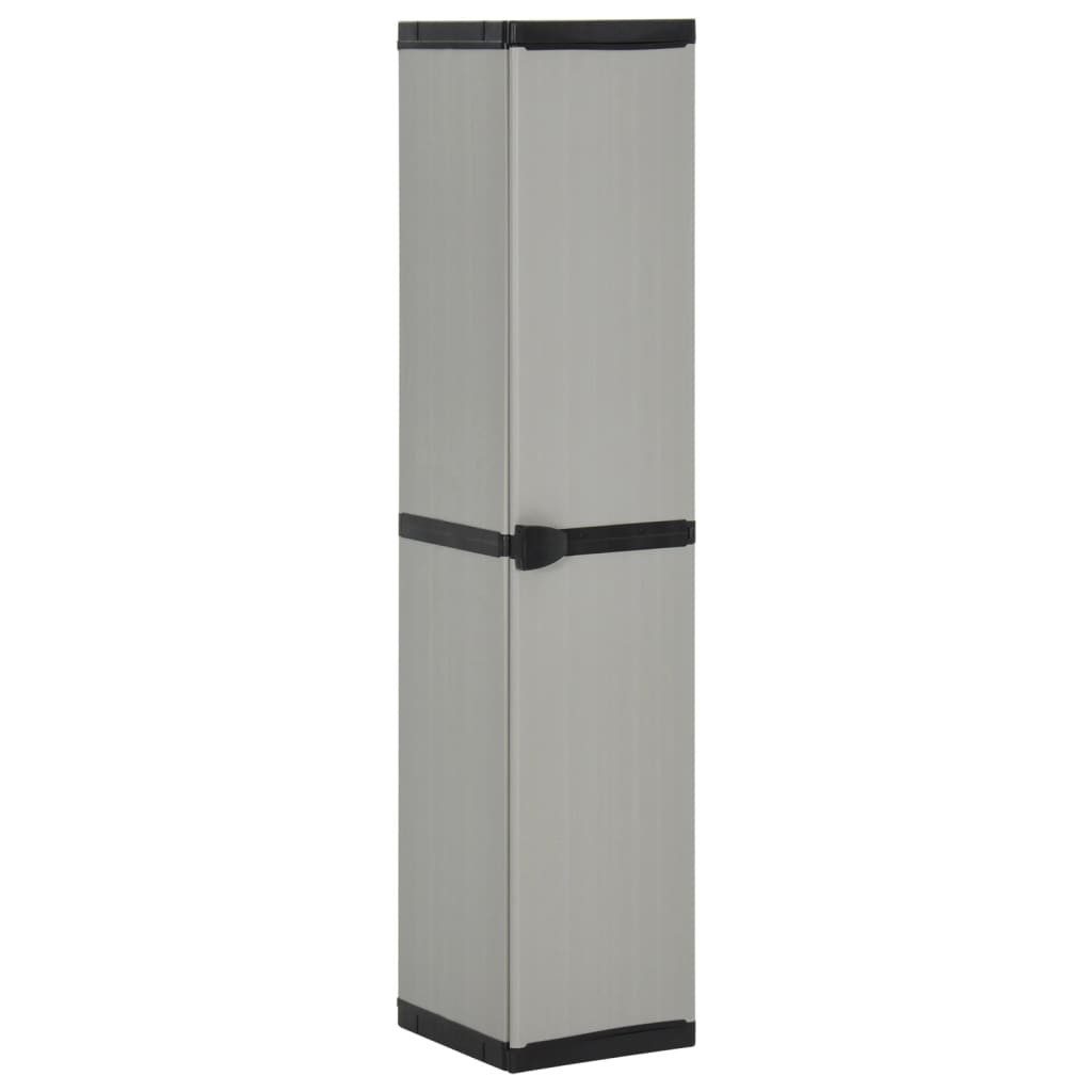 furnicato Garten-Geräteschrank Lagerschrank 34x40x168 cm Grau Schwarz aus PVC und PP, (1 St), Wetterfestes Regal mit drei Einlegeböden und integriertem Schloss