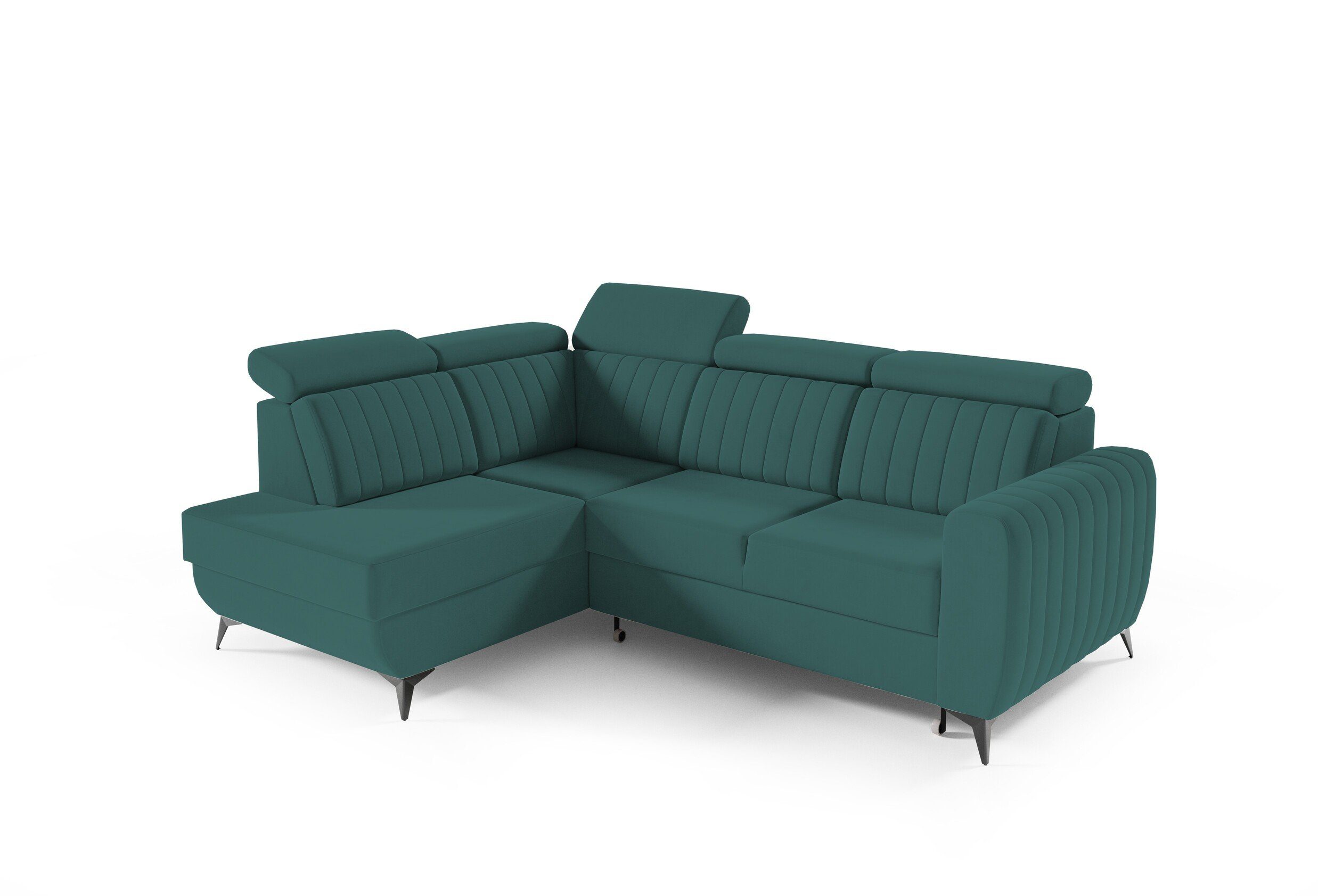 MOEBLO Ecksofa MOSTA II, Couch für Wohnzimmer, Schlafsofa Sofagarnitur Sofa Eckcouch L-Form Wohnlandschaft, Verstellbaren Kopfstützen- (BxHxT): 268x93/109x204 cm, mit Schlaffunktion und Bettkasten