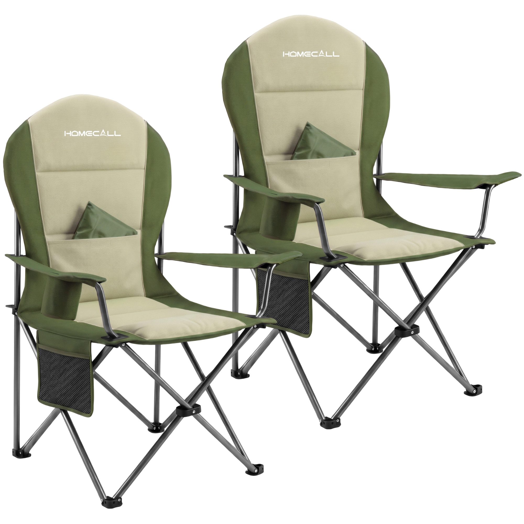 HOMECALL Campingstuhl Hochlehner 110cm mit Lendenwirbelstütze Klappstuhl Angelstuhl Faltbar (Bis 150kg, gepolstert, faltbar, stabil, 2 St), für Camp Garten Balkon