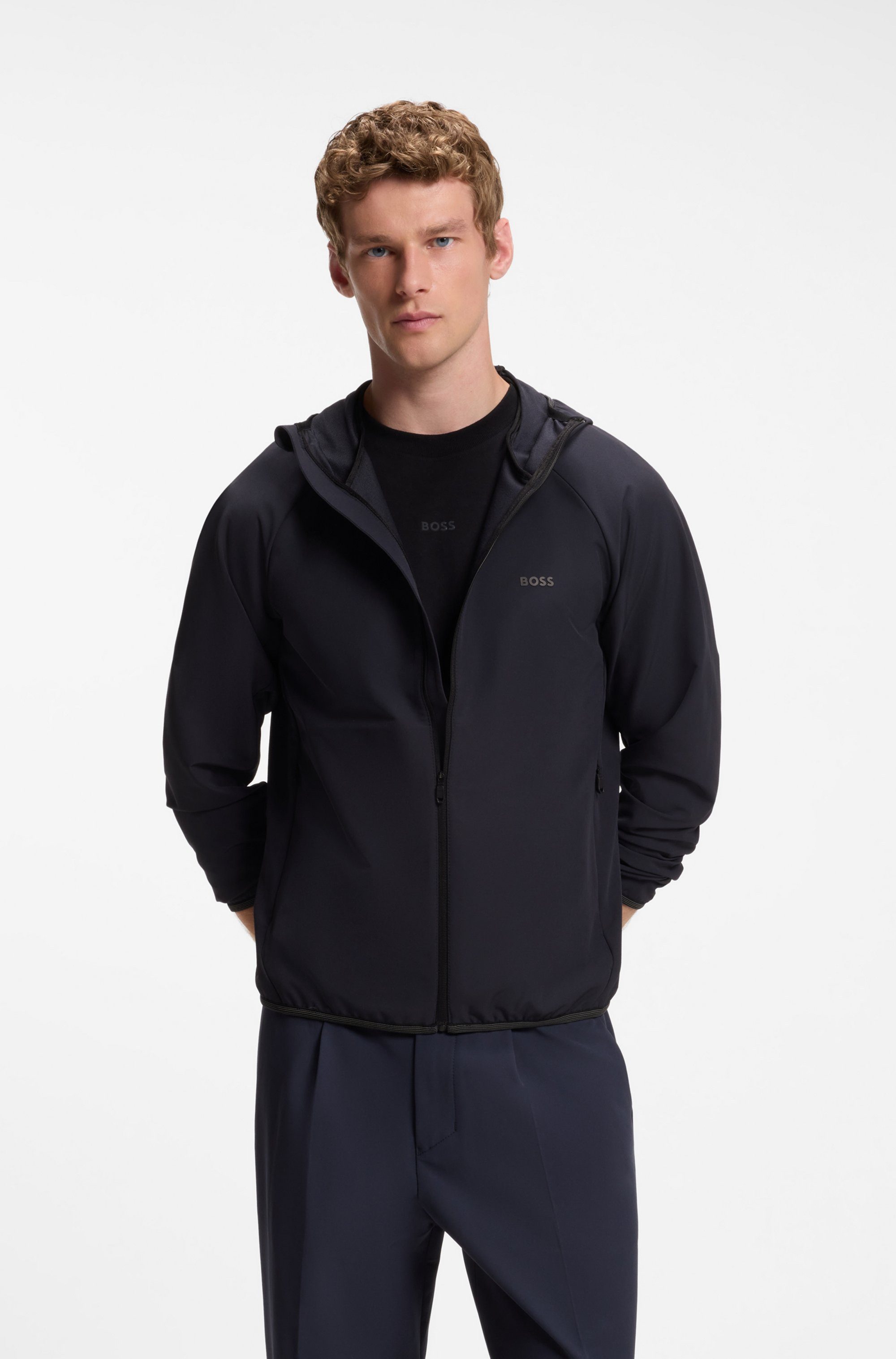 BOSS Green Funktionsjacke L Commuter wasserabweisend Funktionsjacke mit gummiertem Label 4 Wege Stretch
