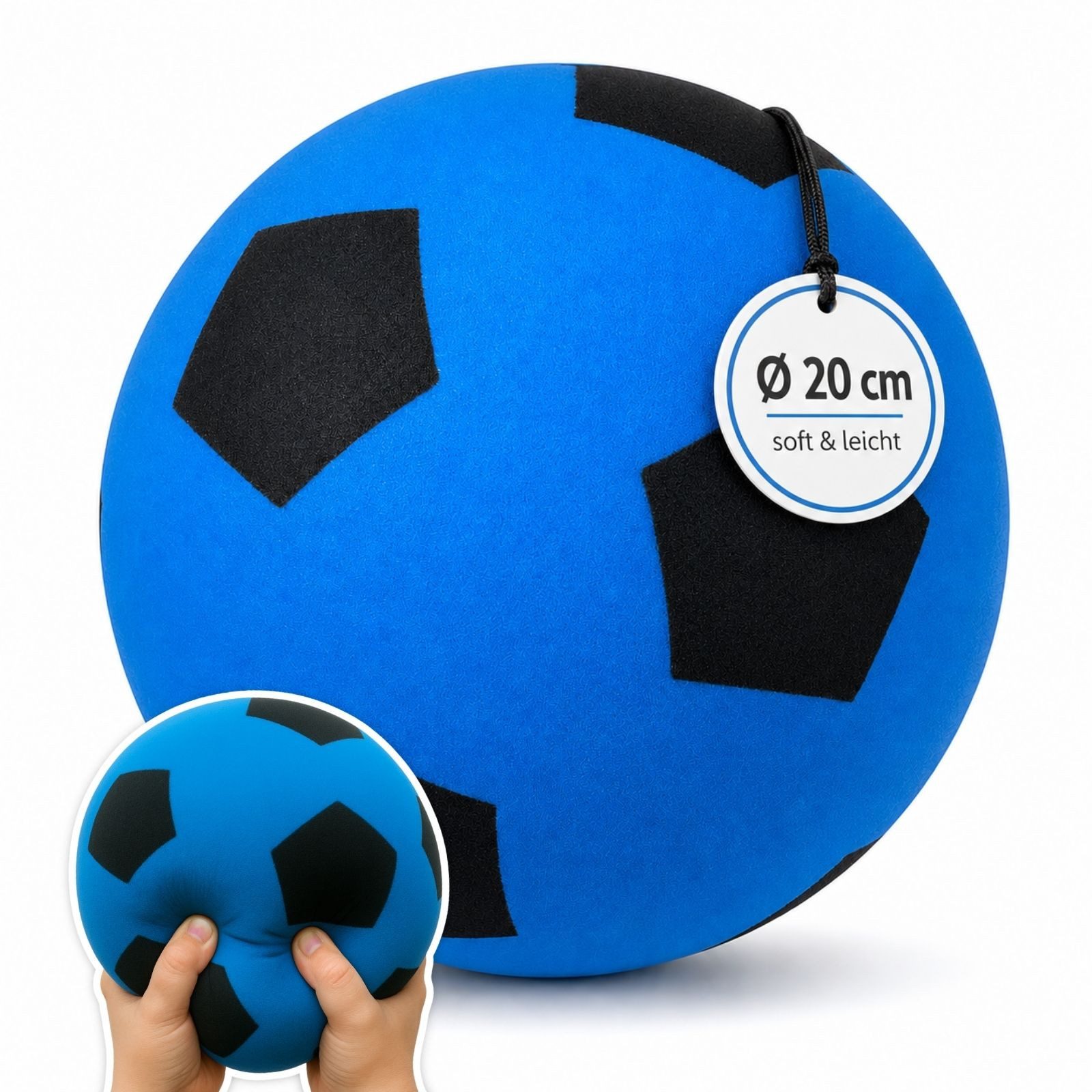 alldoro Softball Schaumstoff-Ball blau Ø 20 cm, weicher Soft-Fußball für Kinder, Sicherer Kinderball für drinnen & draußen, geeignet ab 0 Jahren