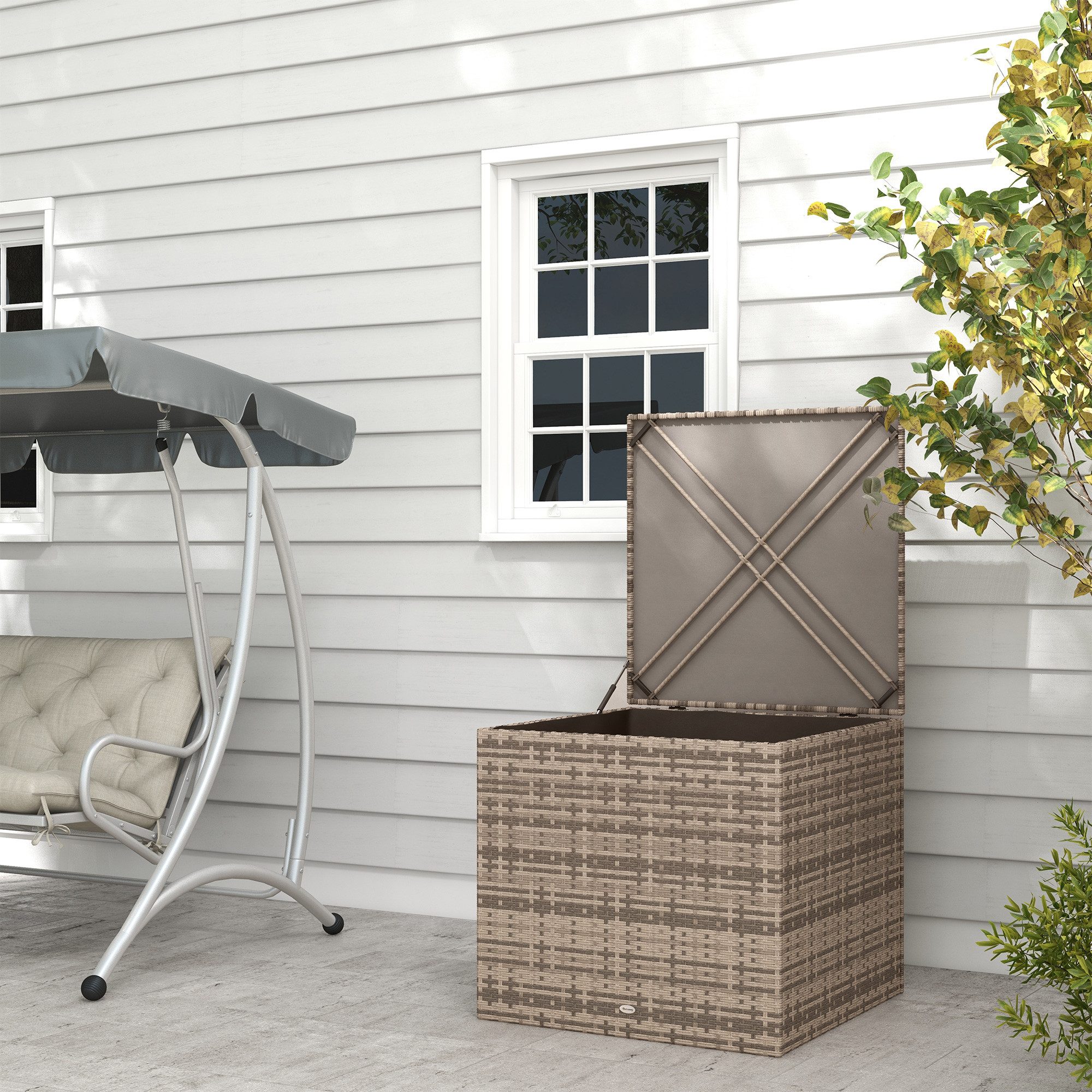 Outsunny Gartenbox für Sitzauflagen, Werkzeug, Kleidung und Spielzeug (Aufbewahrungsbox, 1 St., Auflagenbox), für Garten, Balkon, Terrasse, Braun