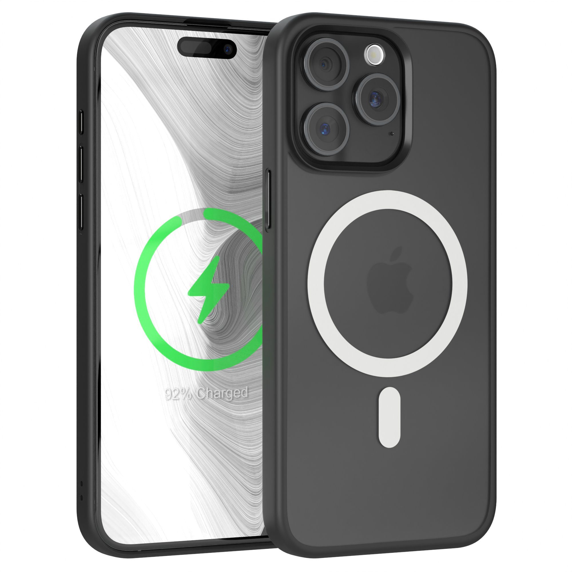 EAZY CASE Handyhülle Outdoor Case MagSafe Matt für iPhone 15 Pro Max 6,7 Zoll, Outdoor Handy Hülle kompatibel mit Qi & MagSafe Silicon Case Schwarz