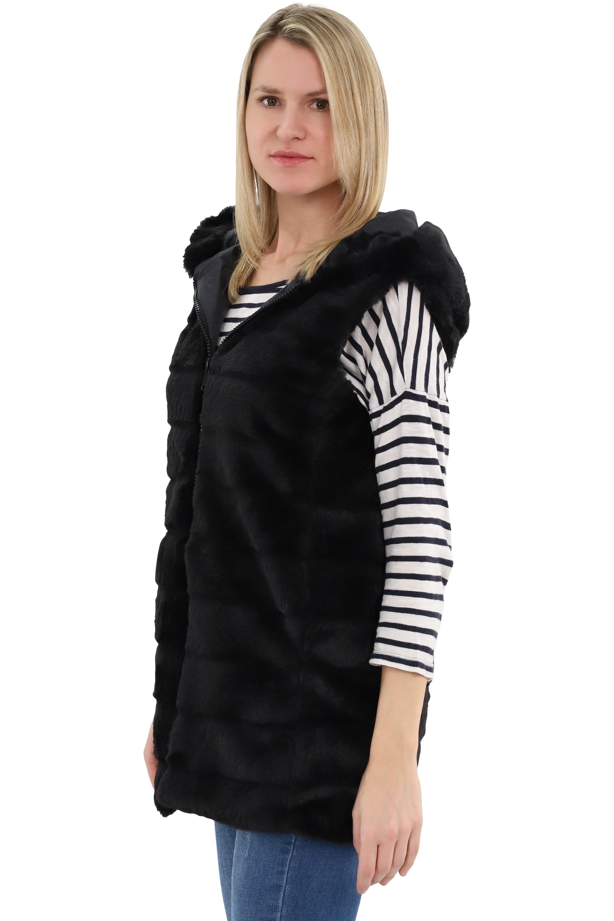 malito more than fashion Longweste malito Damen Longweste mit Kapuze, gerip günstig online kaufen