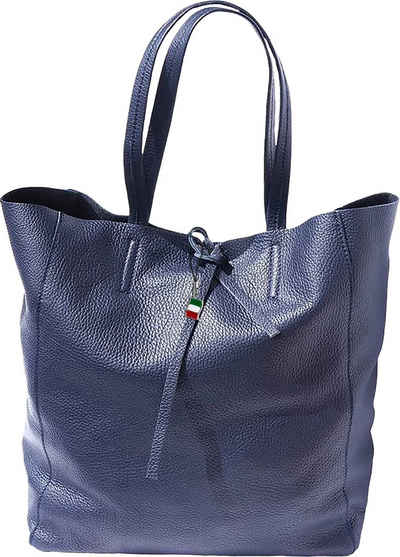 FLORENCE Schultertasche Florence ital. Echtleder Shopper (Shopper), Damen Leder Shopper, Schultertasche, blau ca. 30cm
