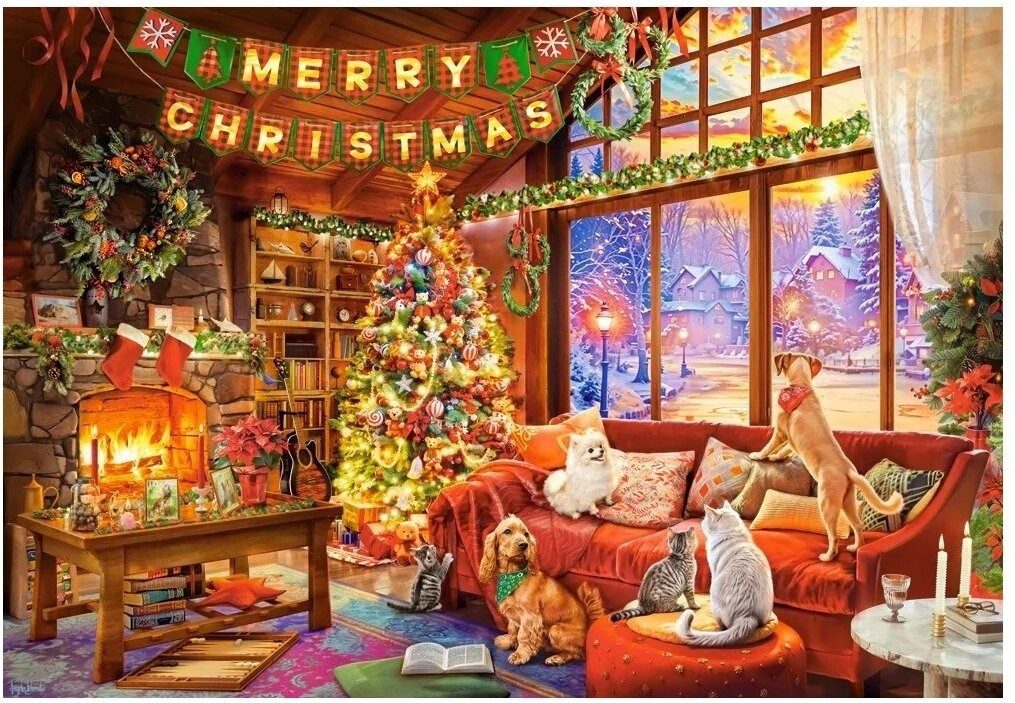 Castorland Puzzle CASTORLAND Puzzle Heiligabend mit Kuschelhäuschen, Puzzleteile