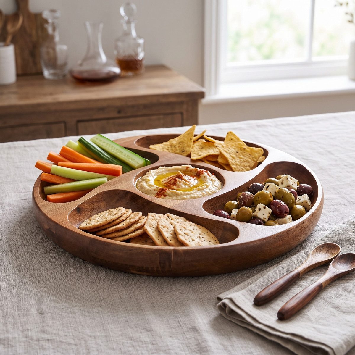 Bricard Servierteller Runder Massivholz-Snackteller mit 5 Fächern Akazie Holz Ø 31,5 cm, (1-Stück)