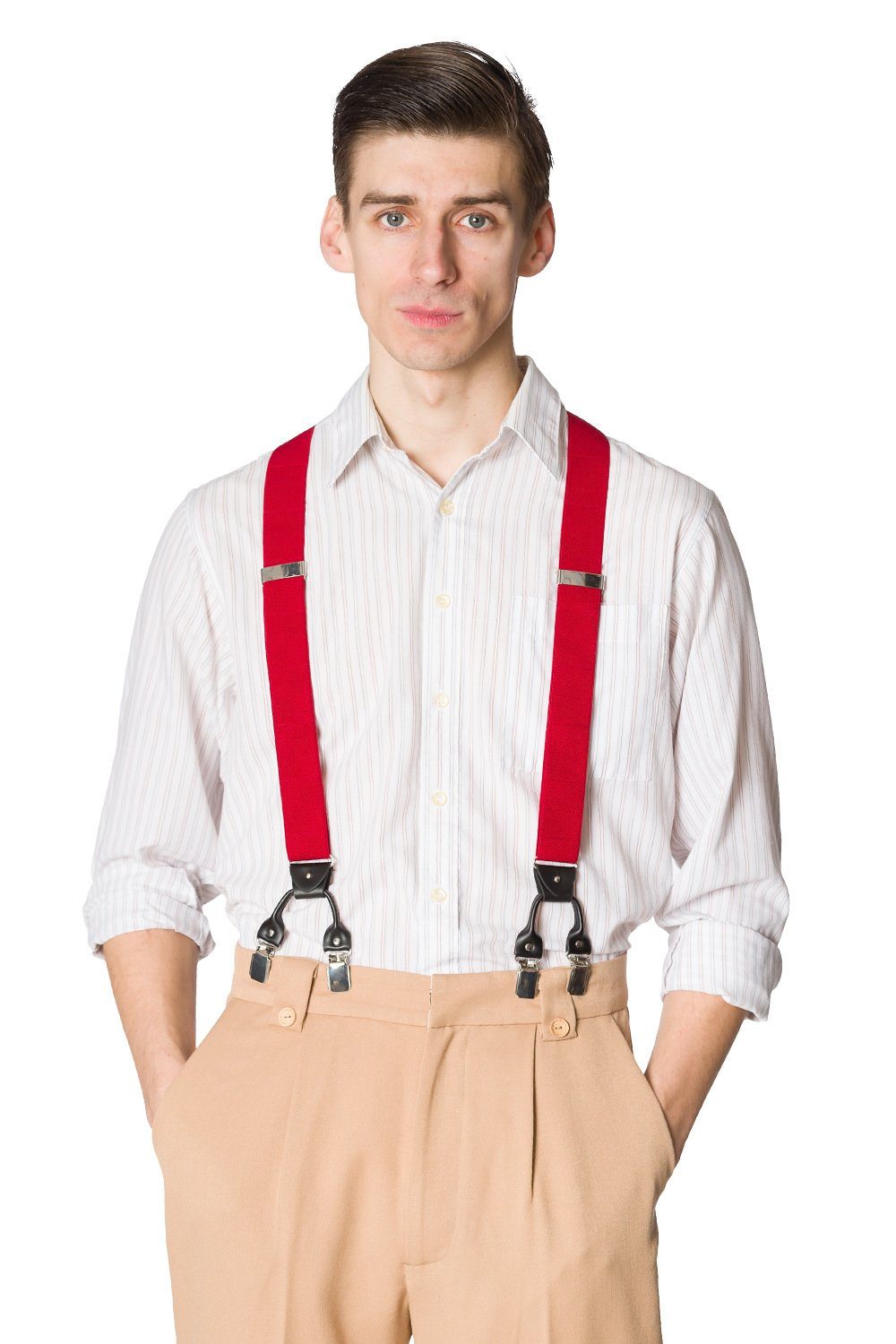 Banned Hosenträger Jefferson Braces Rot Vintage Y-Form Retro Austauschbare Knopfverschlüsse