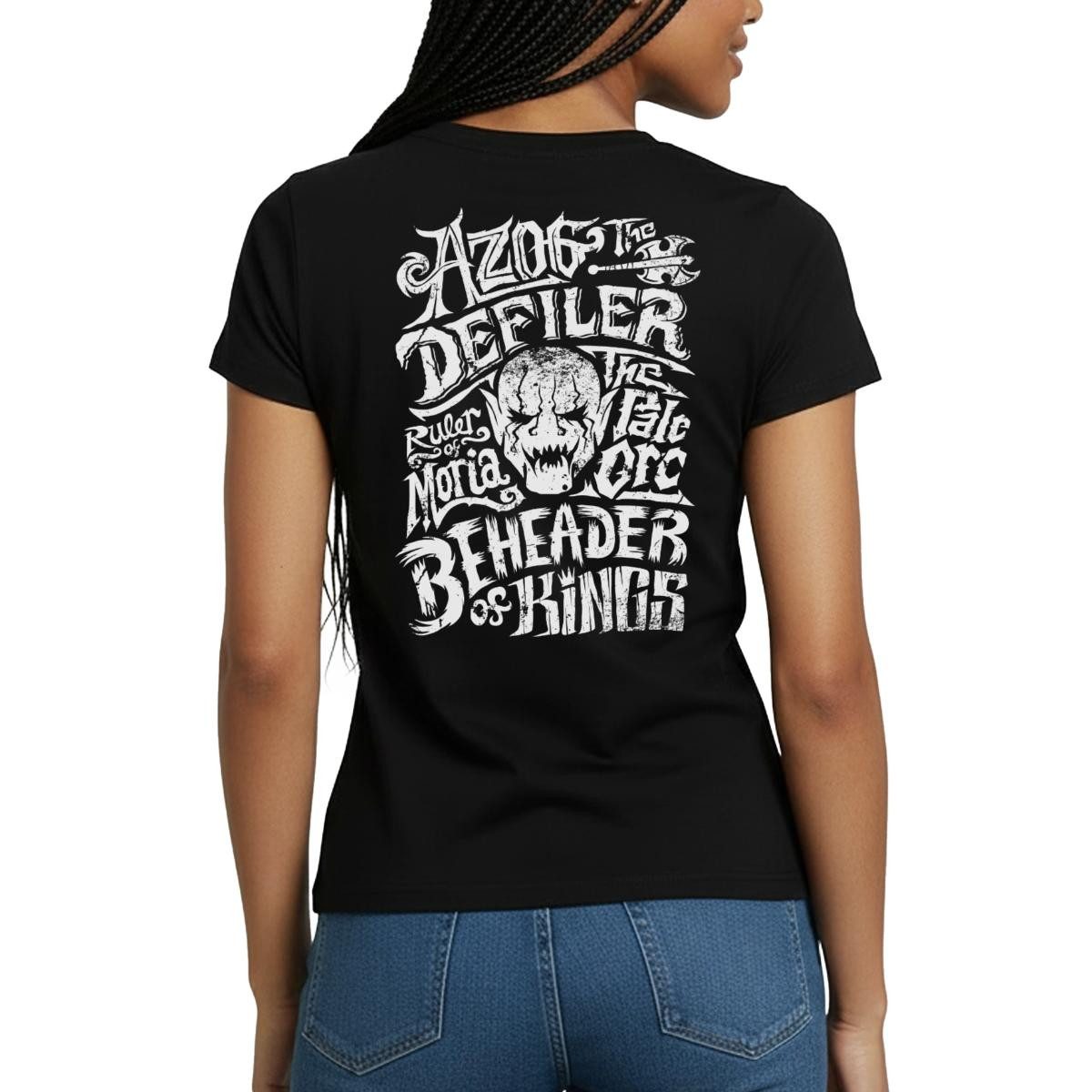 Spreadshirt T-Shirt Der Hobbit Azog Der Schänder Und Seine Titel Frauen T-Shirt (1-tlg) Slim Fit, fällt klein aus