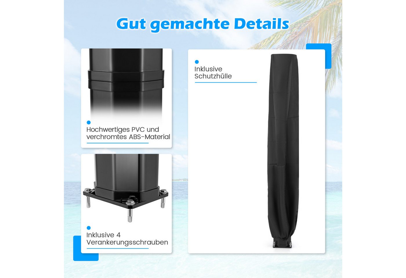 Thumbnail - KOMFOTTEU Gartendusche, 60 L Solardusche mit 360° schwenkbarem Duschkopf, Fußdusche