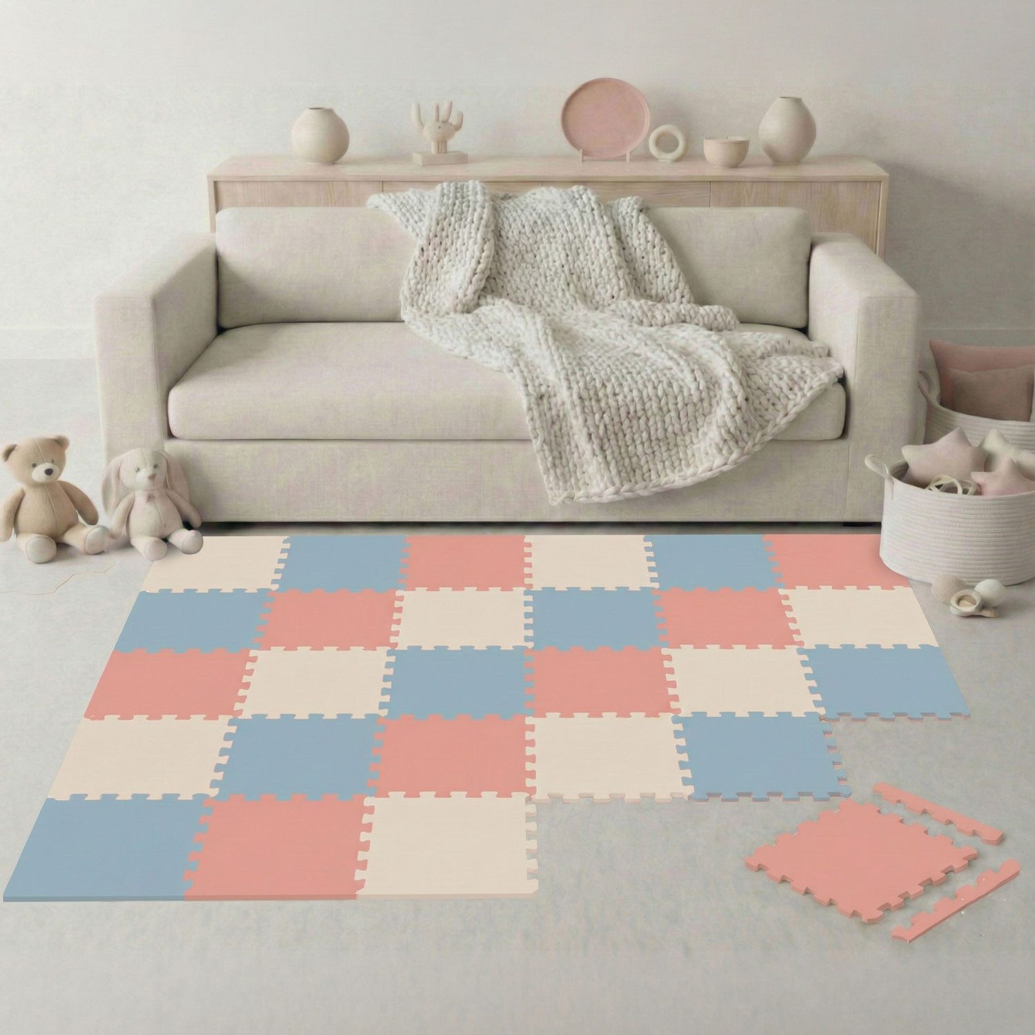 LittleTom Puzzlematte ab dem 1. Tag - 27 Teile Baby Spielmatte - 30 x 30 Kinder Krabbelmatte, Spielunterlage für Babys und Kleinkinder - Kinderzimmer Puzzleteppich