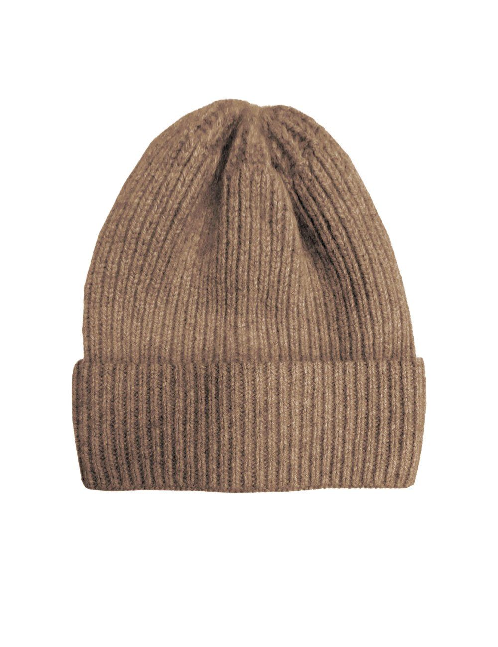 CAPO Strickmütze CAPO-DOUX CAP LONG up knitted Made Ka in camel ribbed, Europe cap, turn