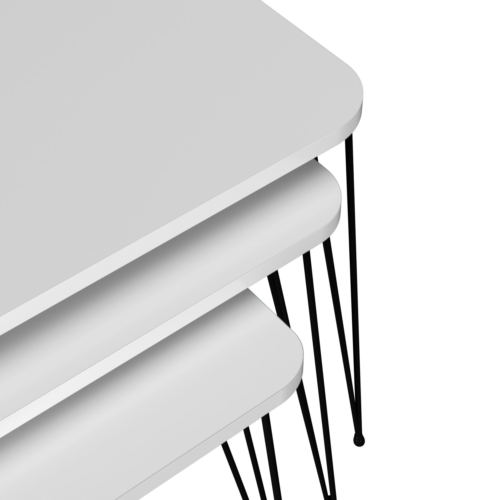 en.casa Hairpinlegs Satztisch, Rudkøbing Set Satztisch in 3er mit Weiß