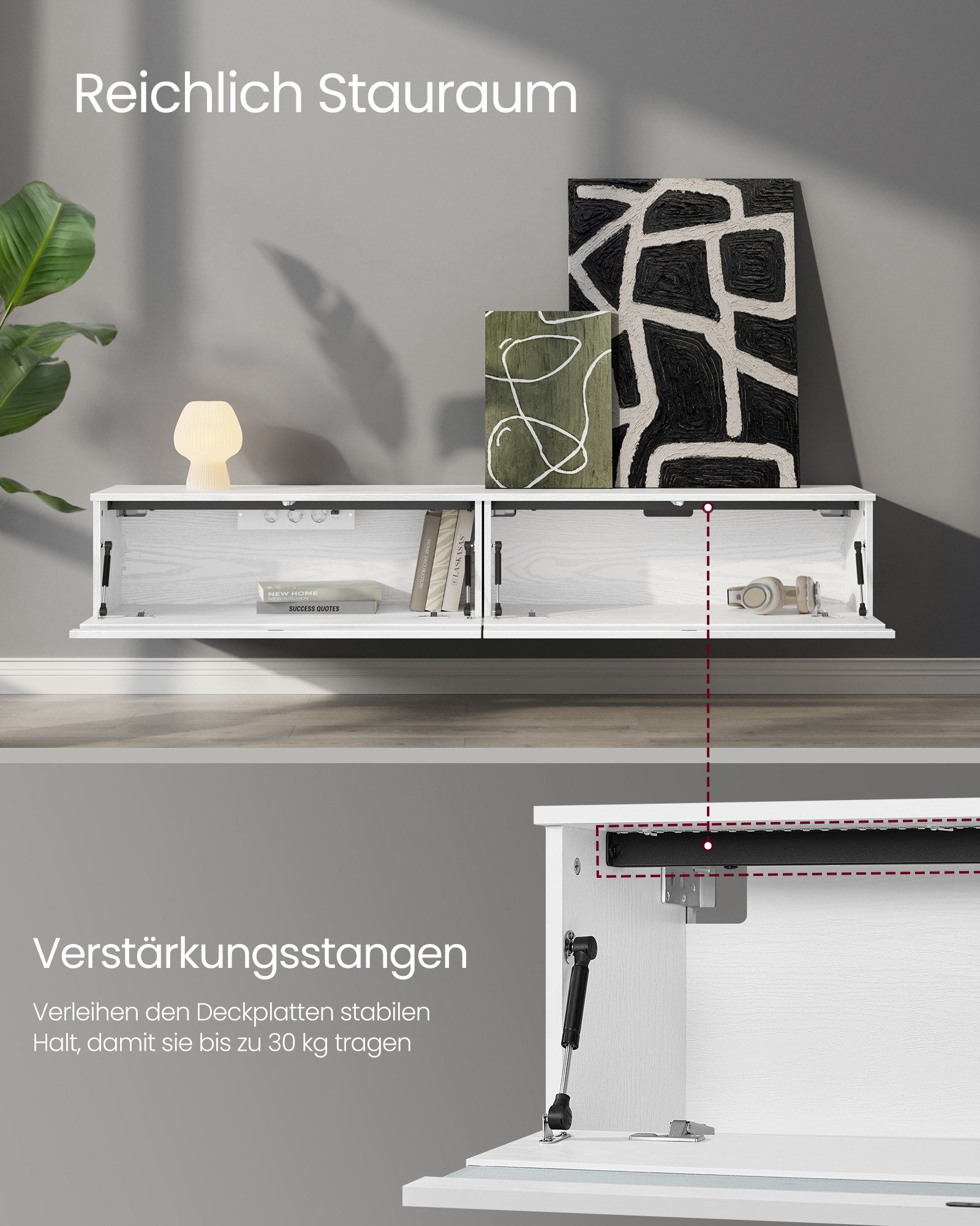 VASAGLE TV-Schrank TV-Lowboard, TV-Board hängend, Hängeschrank Wohnwand für verschiedene Fernseher, modern, Breite 147/178 cm