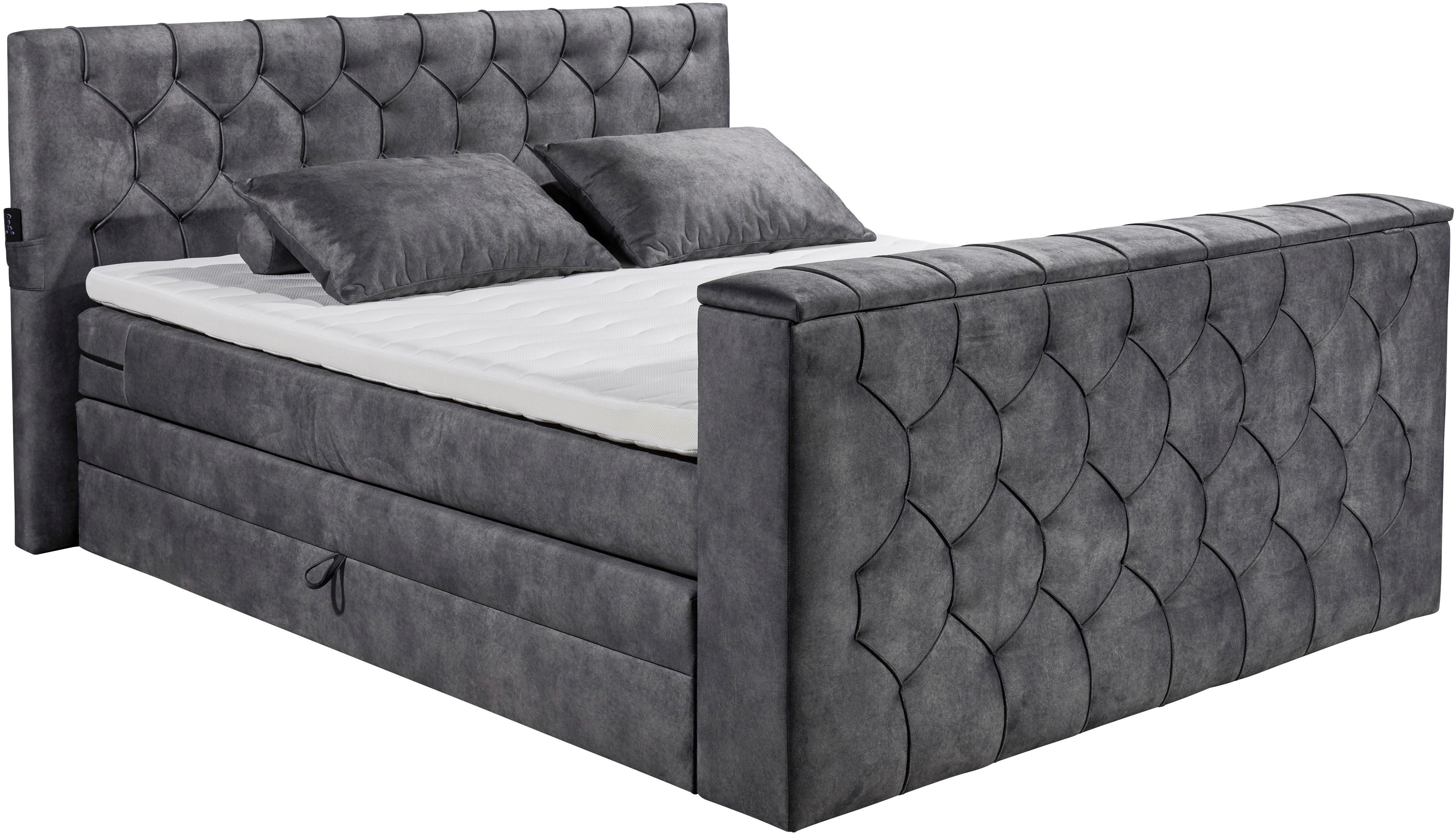 ED EXCITING DESIGN Boxspringbett Springdale, mit Bettkasten, motorisierter TV-Halterung, Duo-Matratze (H3/H4)