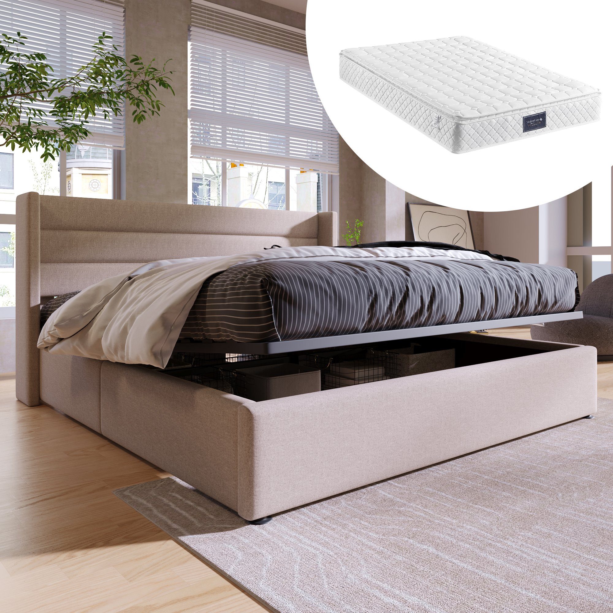 Odikalo Stauraumbett Polster Doppelbett 140/160/180 Lattenrost günstig online kaufen