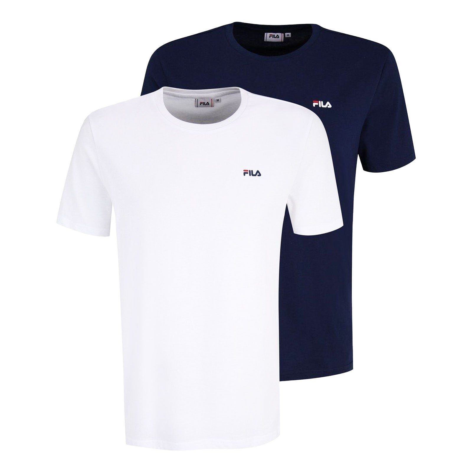 Fila T-Shirt 2er / white Pack 13009 Brod Baumwolljersey aus blue Tee weichem medieval