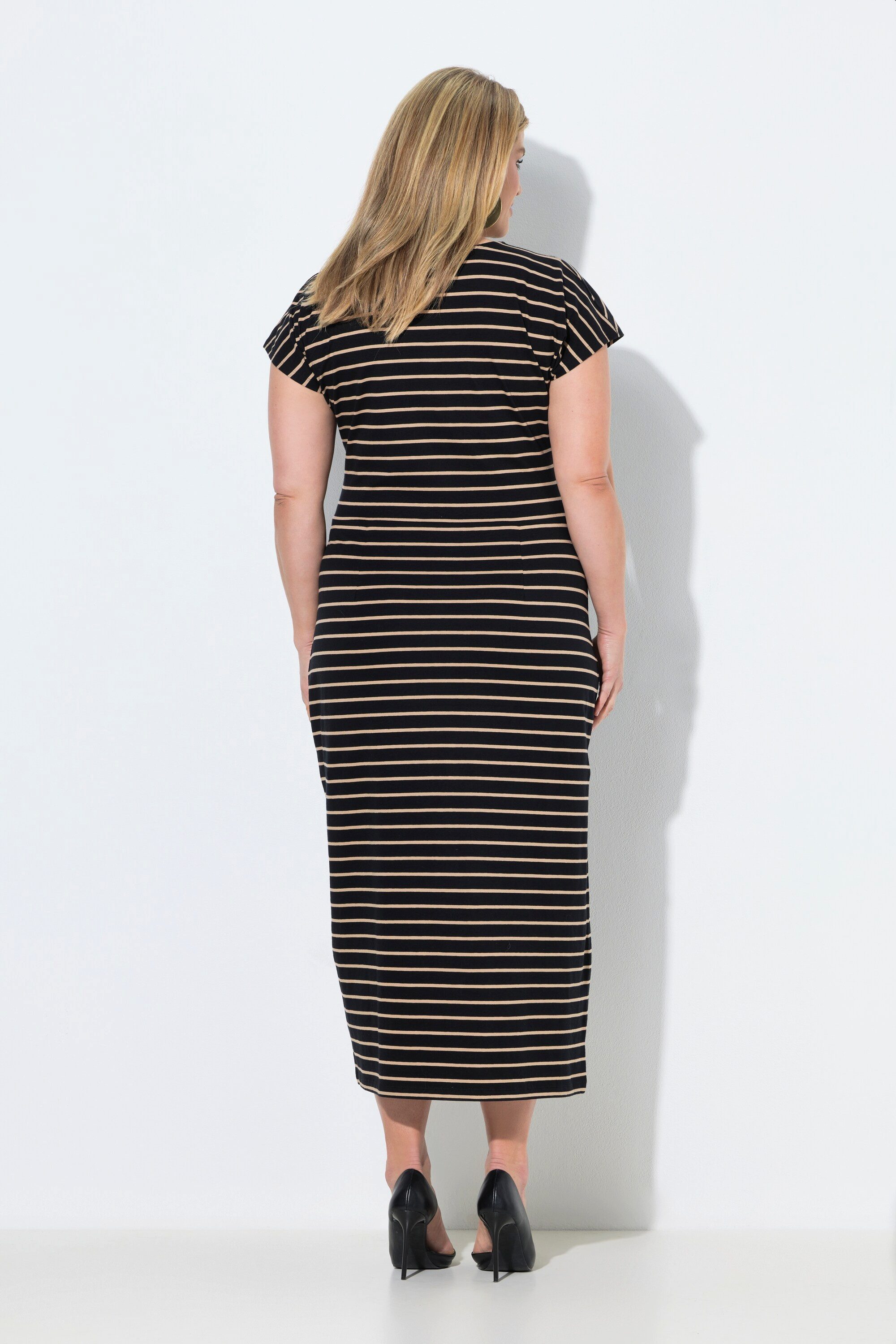 Ulla Popken Maxikleid Maxikleid Ringel Slim Rundhals Halbarm