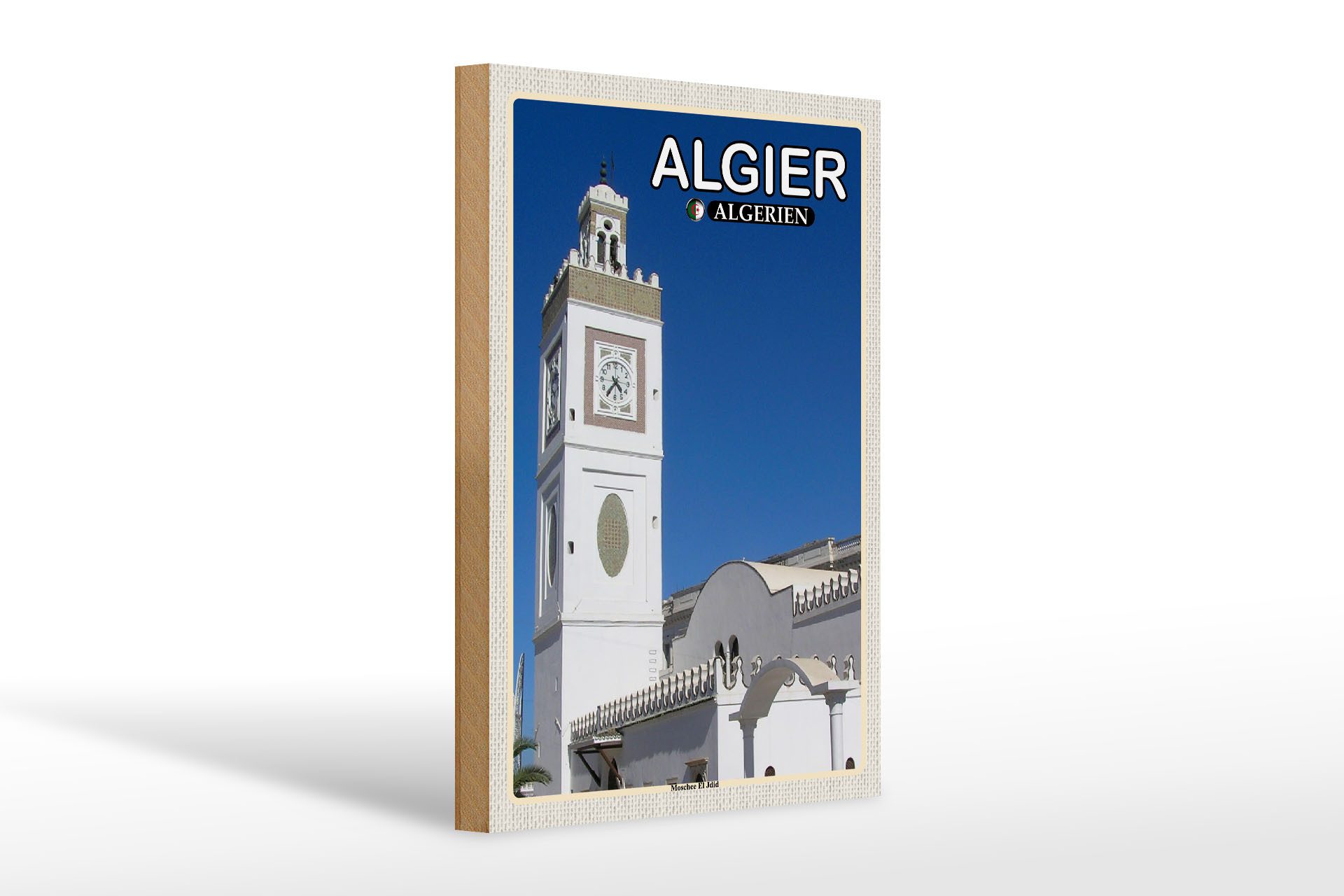 Femer GmbH Holzbild Reise 20x30cm Algier Algerien Moschee El Jdid, (1 St), Glatte Holzfaserplatte (MDF), vorn beschichtet