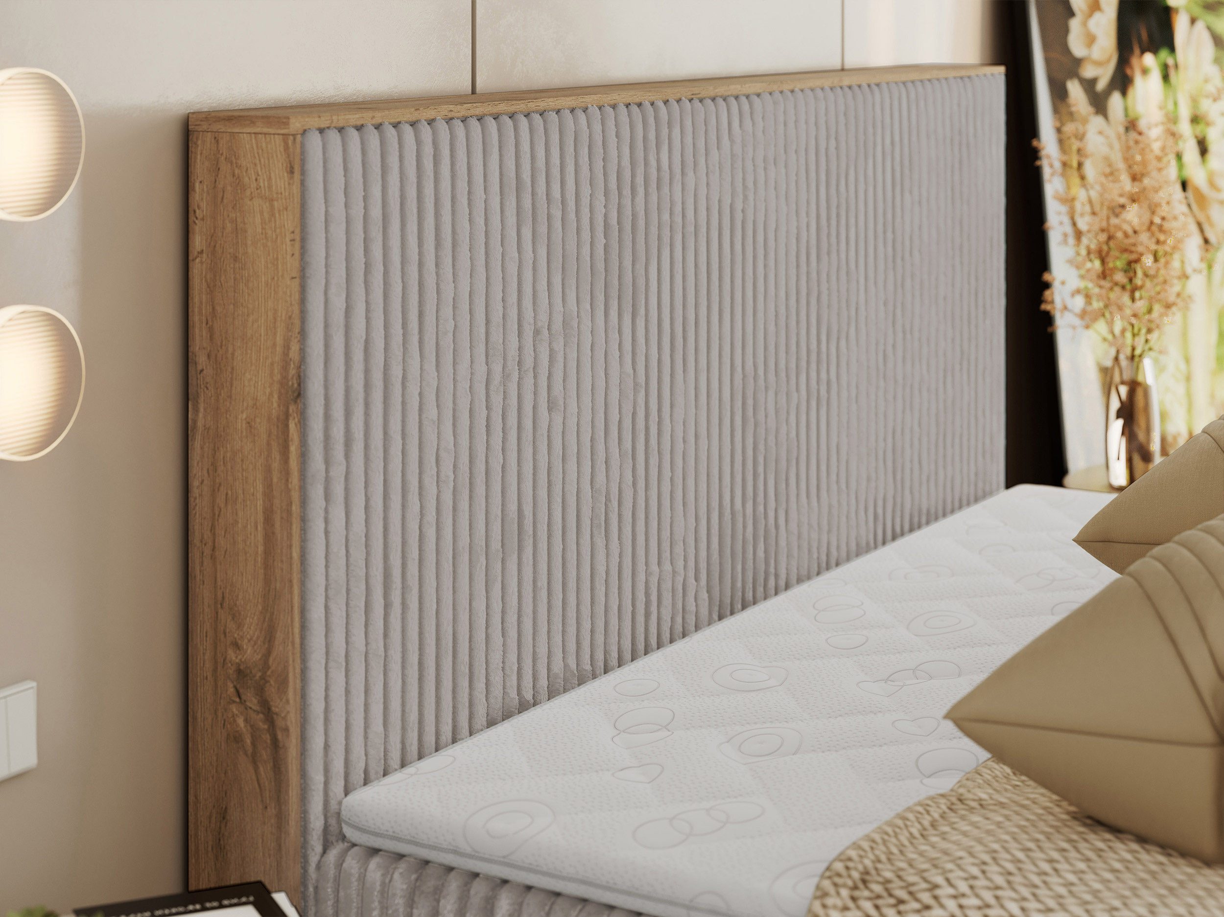 MKS MÖBEL Boxspringbett WOOD CLASSIC (Packung, Set, Topper T25/Visco, hohe Kopfteil, Multipocket-Matratze), Doppelbett, Stauraum, Möbelplattenelementen