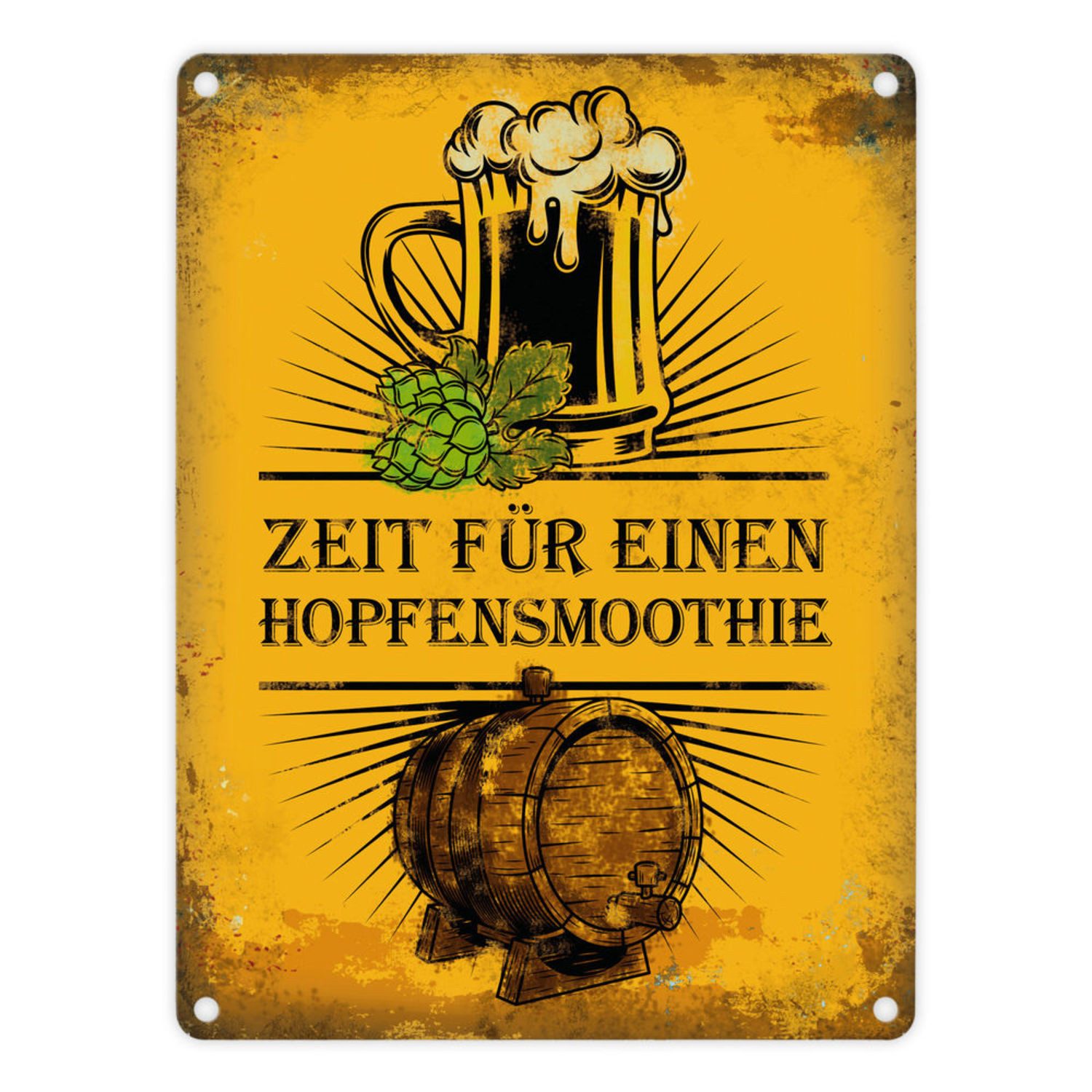 Metallschild Metallschild mit Bier Motiv und Spruch: Zeit für einen Hopfensmoothie