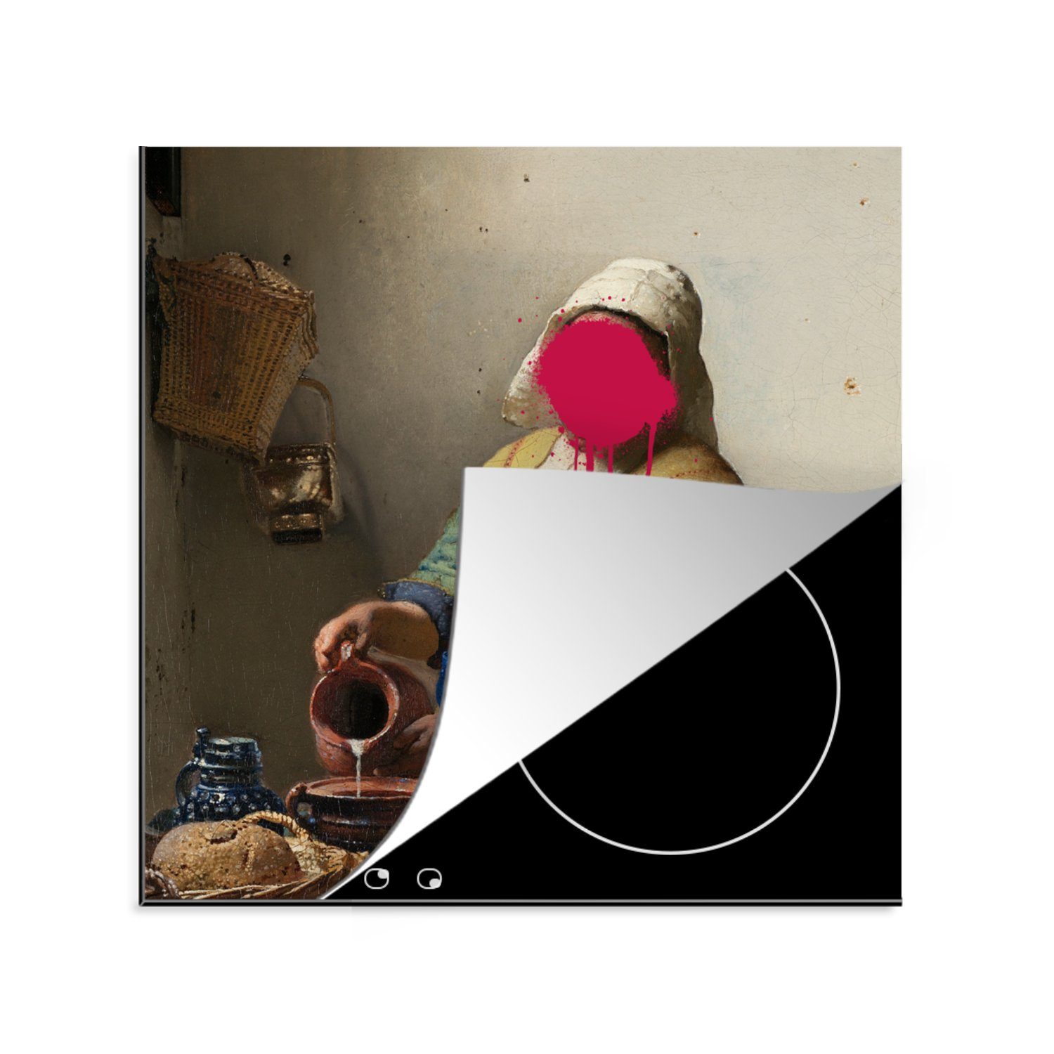 MuchoWow Herdblende-/Abdeckplatte Das Milchmädchen - Vermeer - Kunst, Vinyl, (1 tlg), 78x78 cm, Ceranfeldabdeckung, Arbeitsplatte für küche