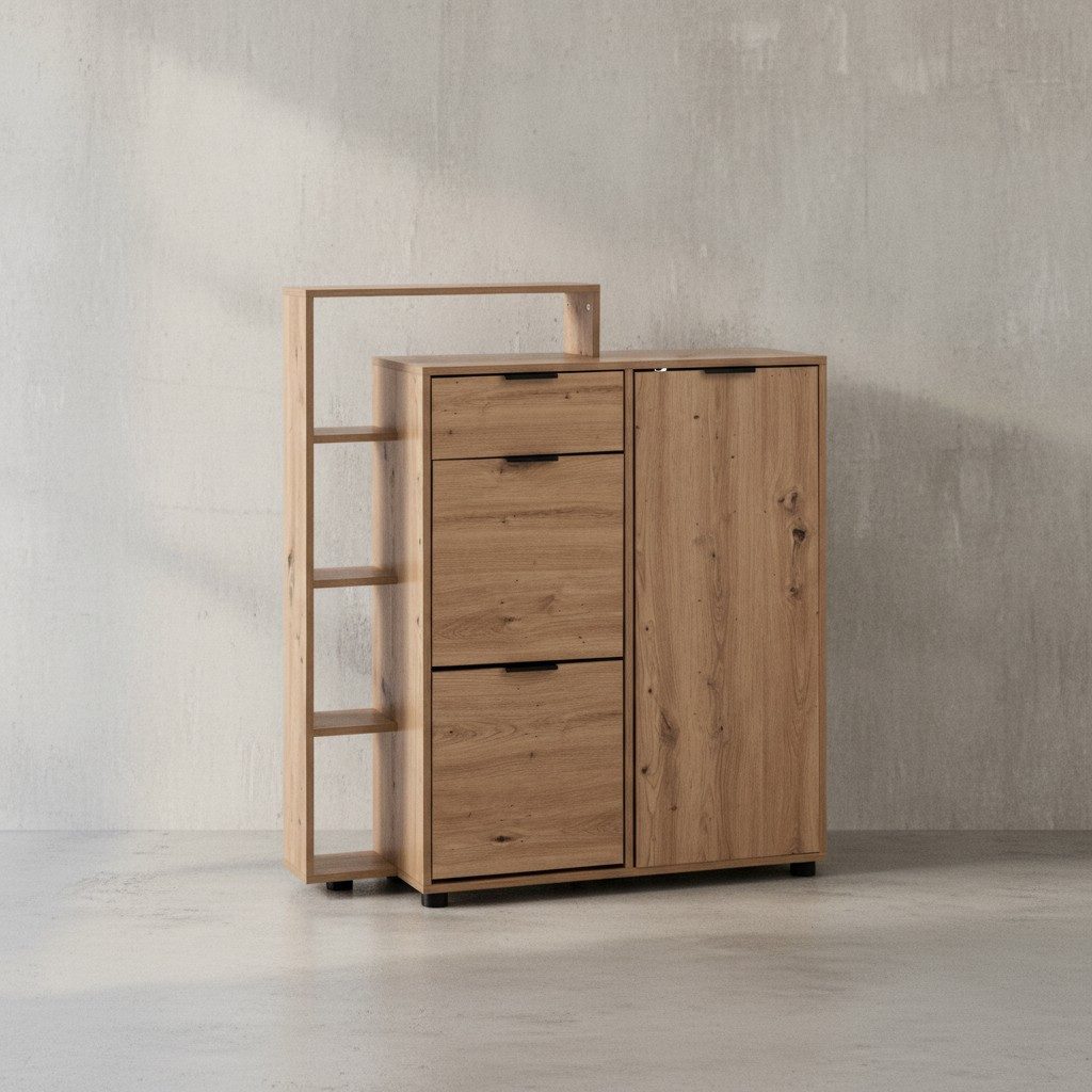 KADIMA DESIGN Schuhschrank Schuhschrank Eiche-Dekor 98x110x30 cm Schuhkipper Geschlossen, (Schuhaufbewahrung Flurkommode für Schuhe Hoch) Schuhkommode mit Schublade Modern, Flurschrank mit Regal und Ablage