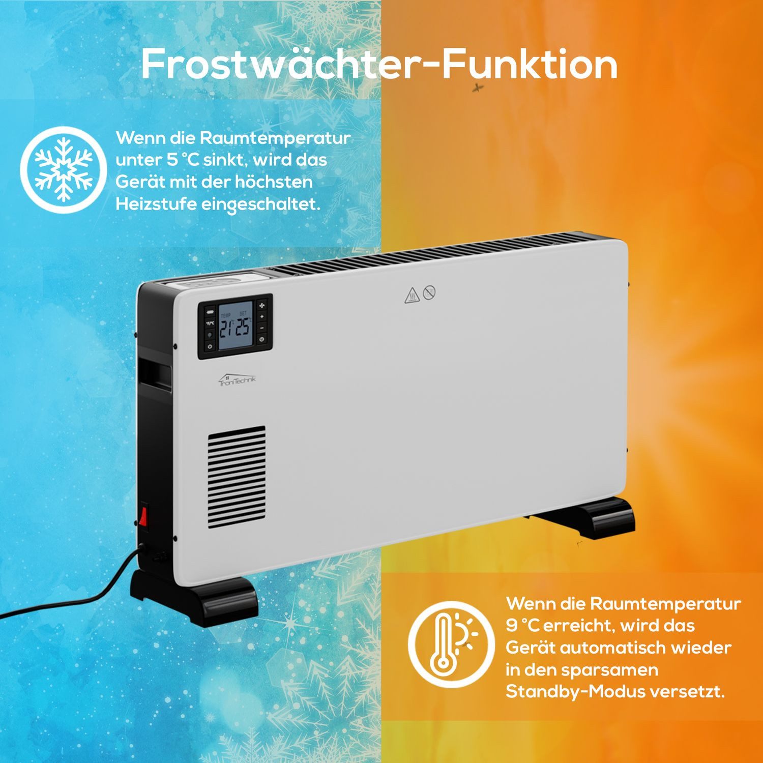 TroniTechnik Konvektor Elektroheizer KH102 Konvektor Heizgerät Heizkörper, 3 Stufen 2300 Watt, mit Griffmulde, Timer und Thermostatsteuerung, Überhitzungsschutz – Bild 5 von 5