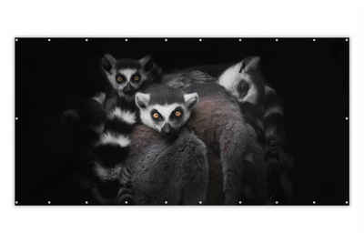 MuchoWow Balkonsichtschutz Tiere - Lemur - Schwarz - Weiß - Porträt (1-St) Balkonbespannung mit Metalösen, UV-beständig, Balkonbanner