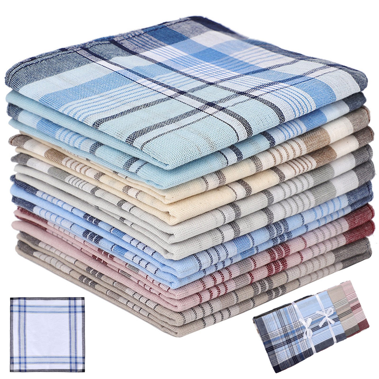 MODFU Taschentuch 12 Stück Herren Stoff Taschentücher Set Baumwolle Herrentaschentücher, (Wiederverwendbar Stofftaschentücher 38 x 38cm, 12-St), für Geschenke Schweiß abwischen Als Einstecktücher Alltagsgebrauch