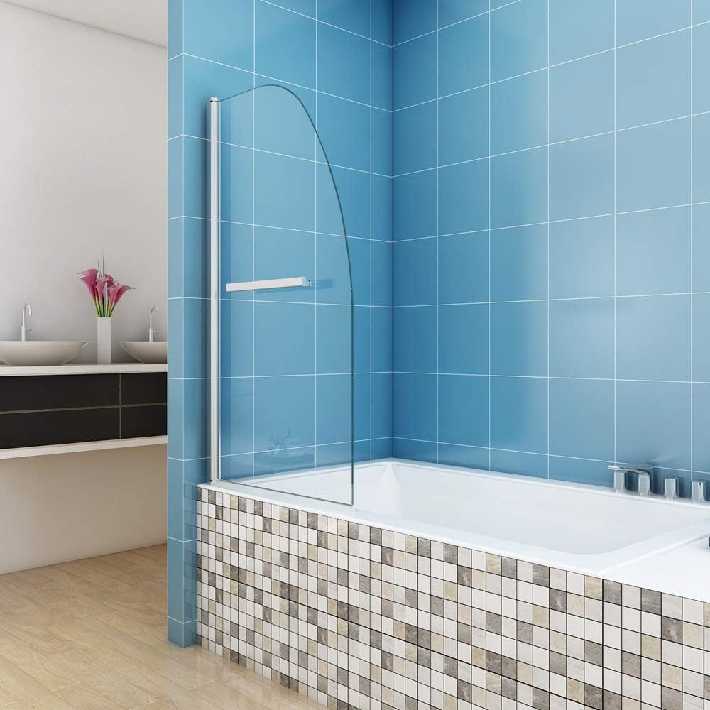 JDONG Duschwand für Badewanne 80x140cm Chrom Badewannenwand Faltbar Runde Kante 6MM, Sicherheitsglas, gehärtetes Sicherheitsglas beidseitig leicht zu reinigen Badewannenauf