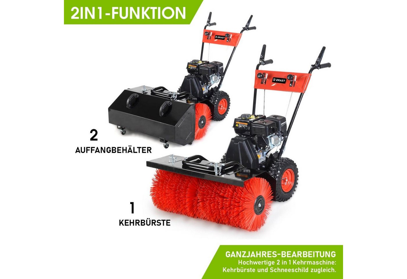 Thumbnail - BRAST Benzin-Schneefräse Kehrmaschine, 4,8kW(6,5PS), viele Modelle, 80-100cm Arbeitsbreite, Elektrostart, Schnellwechsel...