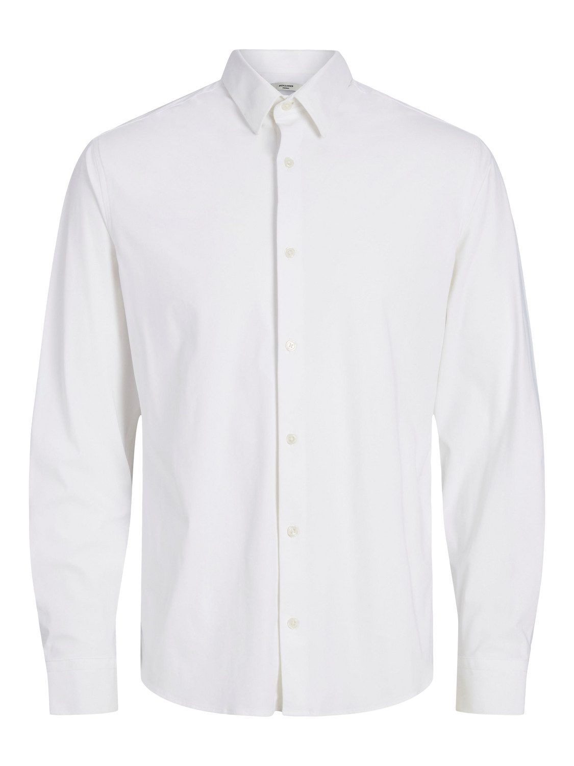 Jack & Jones Langarmhemd Langärmliges Modell mit klassischem Kragen und KnöpfenfürHerren (1-tlg) Regular Fit Knopfleiste unifarben elastisch Knöpfe