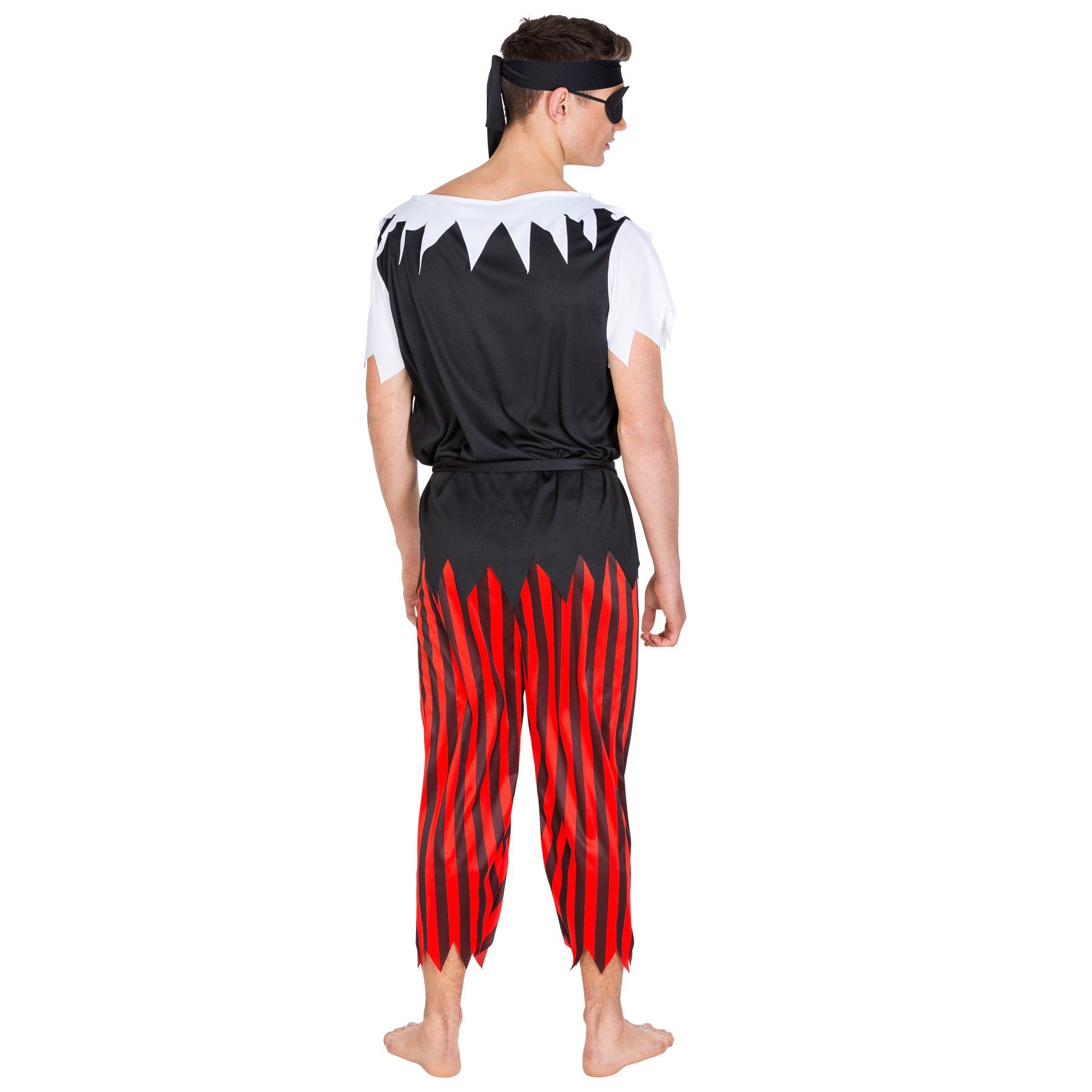 dressforfun Piraten-Kostüm Seeräuber/Freibeuter, Gr. L, Bequeme Stretch-Jersey-Hose mit, in schwarz, Schönes Jersey-Stretch-Shirt mit frechen Fransen am Kragen
