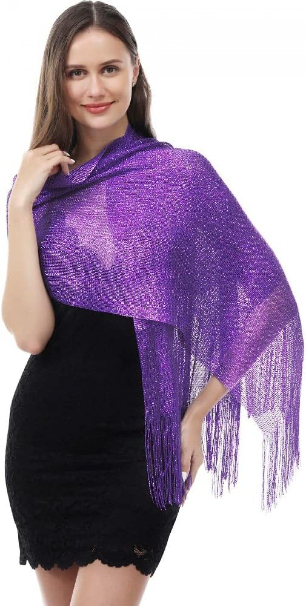 parties Holiday sparkling Tiefviolett suitable evening WaKuKa shawl Schal buckle for metal