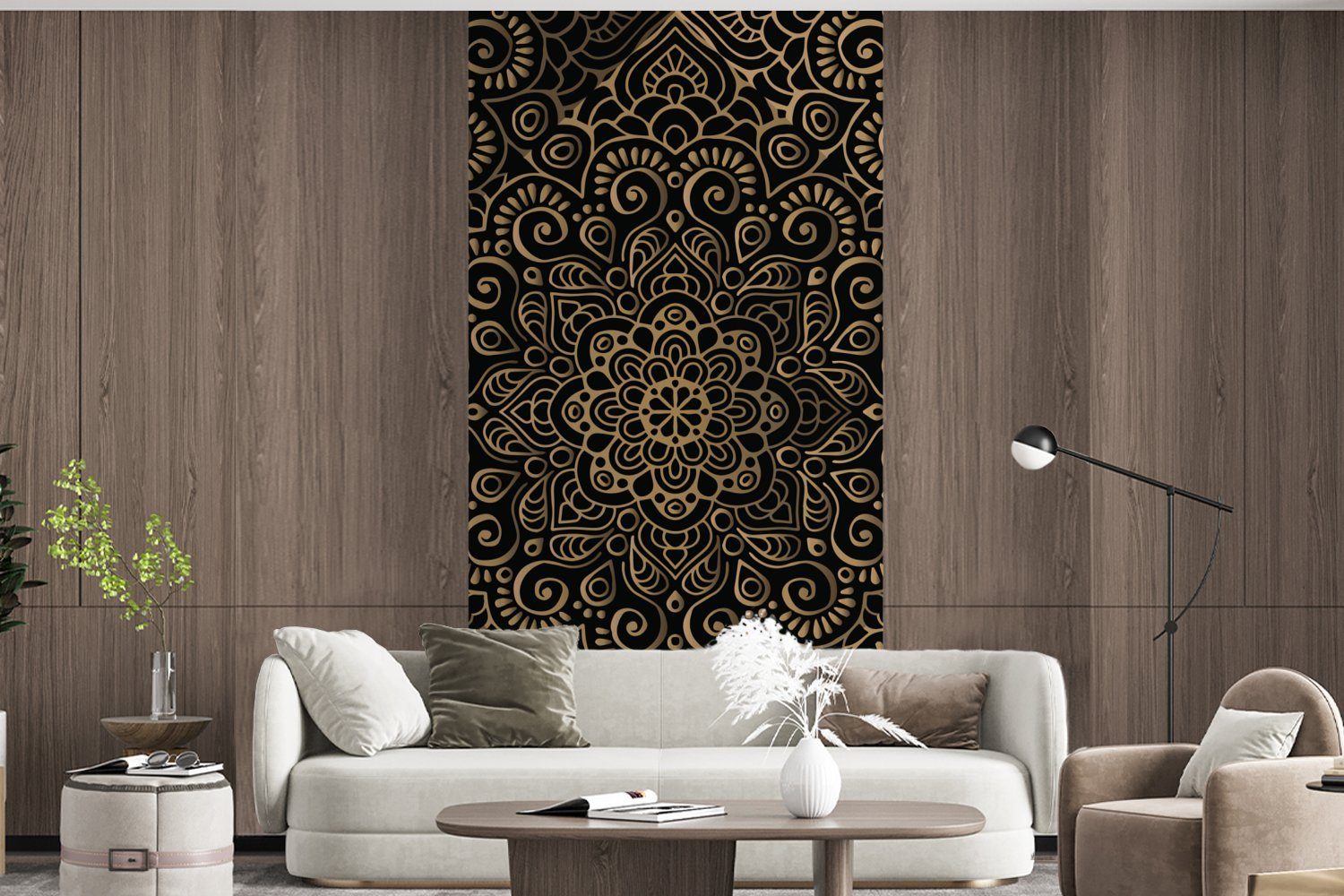 Goldenes Muster schwarzem MuchoWow für auf Fototapete Hintergrund, Matt, (2 Küche, Fototapete St), Vliestapete bedruckt, Schlafzimmer Wohnzimmer