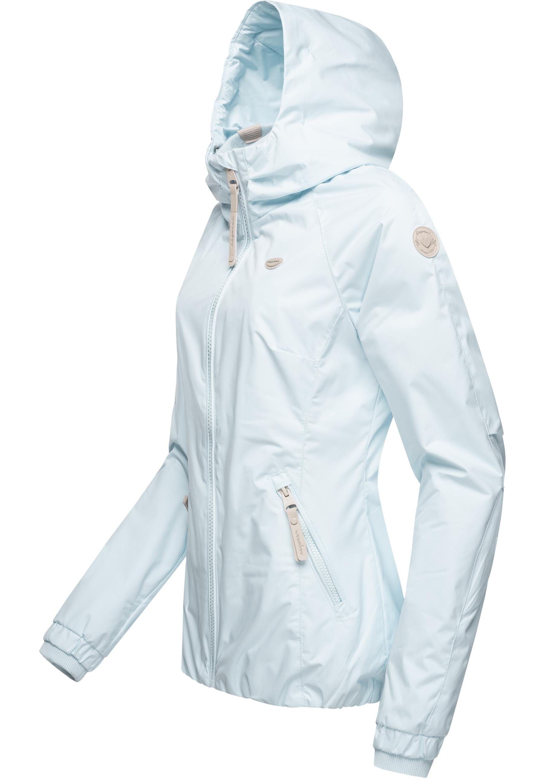 Ragwear Outdoorjacke Dizzie stylische Übergangsjacke mit hellblau Kapuze großer