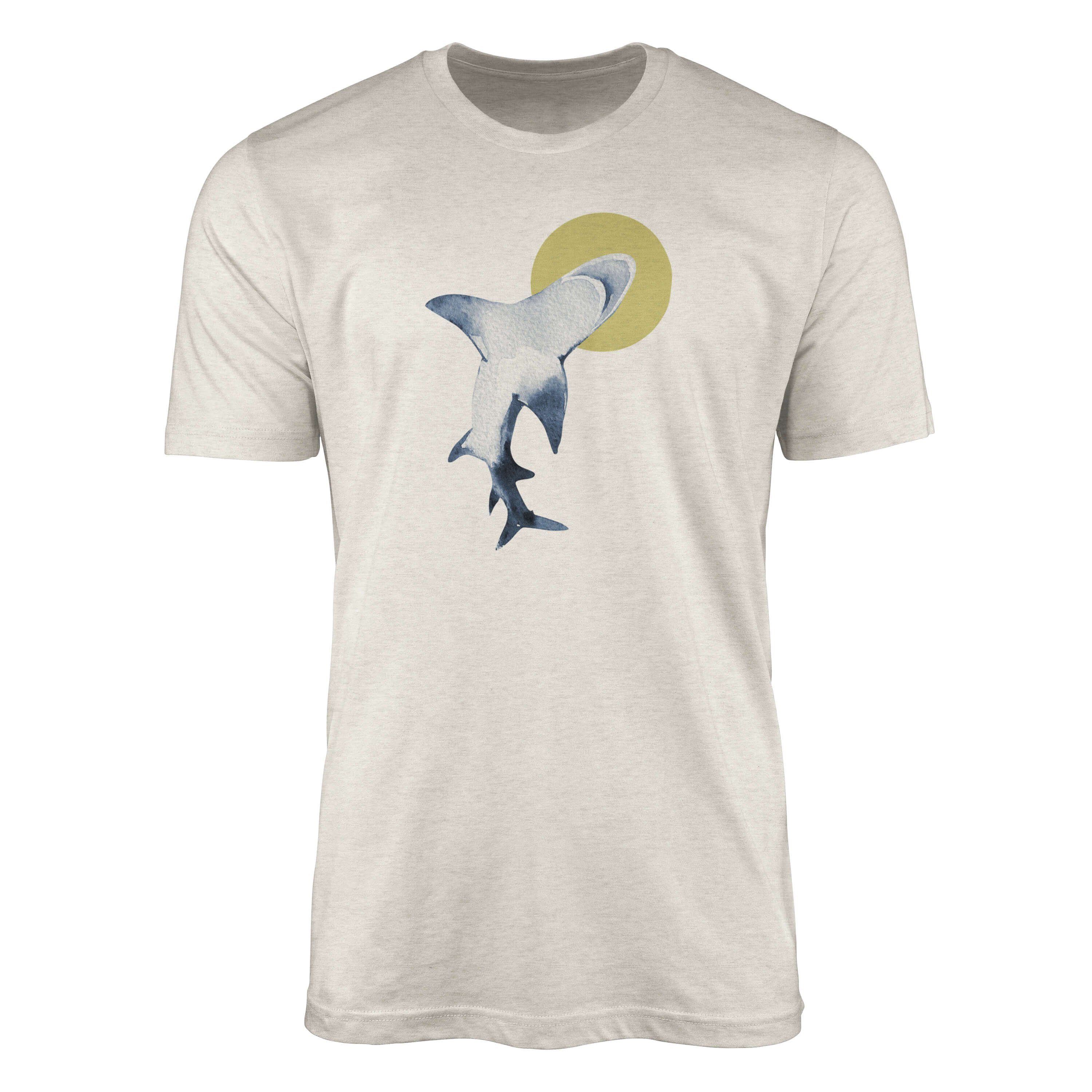 Sinus Art T-Shirt Herren erne Ökomode gekämmte (1-tlg) aus 100% Motiv Wasserfarben Nachhaltig T-Shirt Bio-Baumwolle Hai Shirt